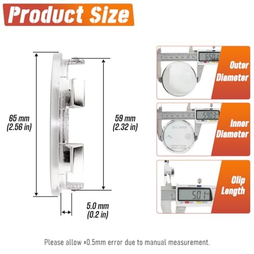 4Pcs 65mm(2.56in) Wheel Outer 65MM 2.56″ . Inner 59MM 2.32″ Chrome Silver