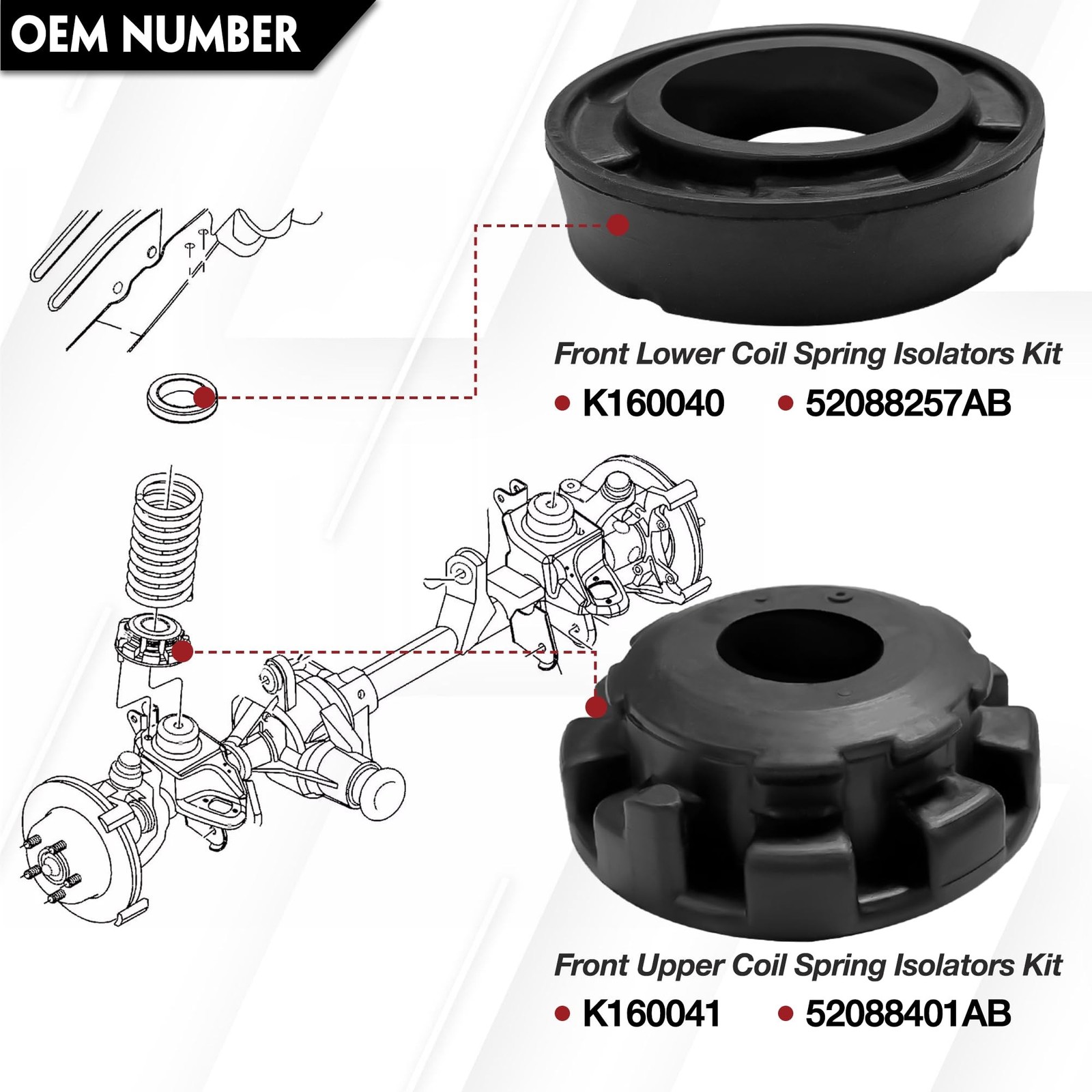 8Pcs Front Rear Upper & Lower Coil Spring Isolators Kit Fit For Jeep Grand Ch…