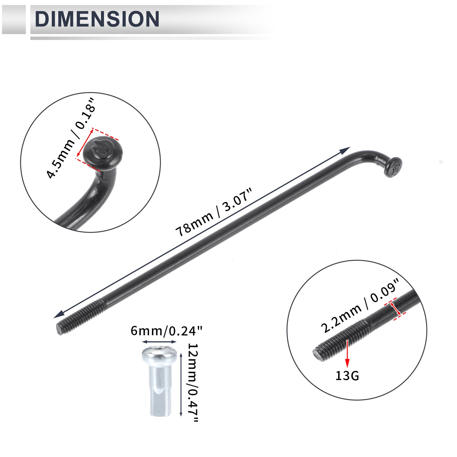13G 78mm Universal Black Steel Nipple Bicycle Spokes Set