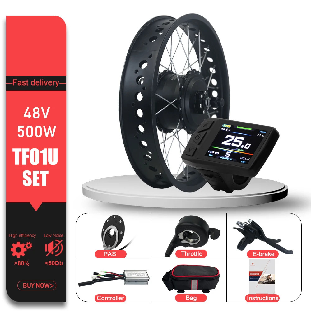 Snow E-bike Fat Tire Conversion Kit 36V 48V 500W Front Brushless Hub Motor Wheel