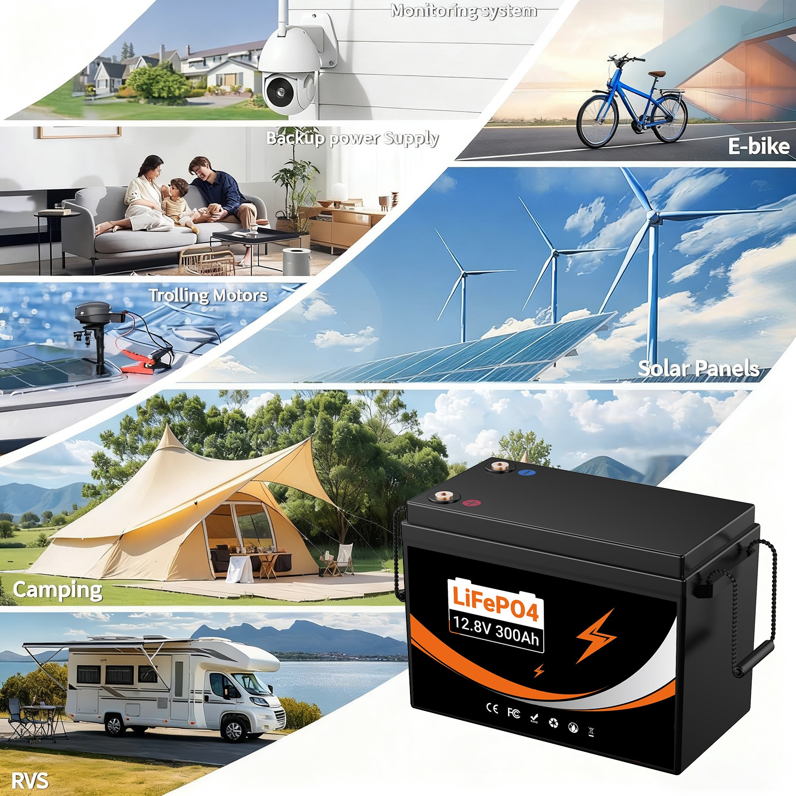 UPP 24V 12V 300Ah Lithium LiFePO4 Battery 3840Wh Solar Battery Pack 5000+ cycles