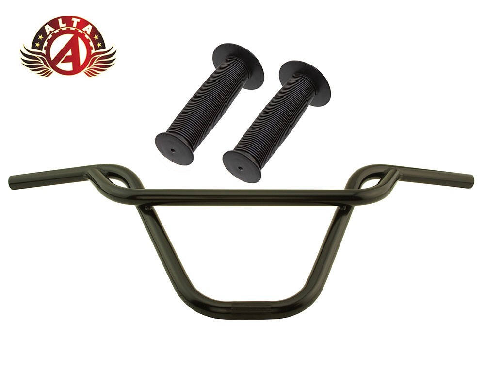 ALTA BMX Old School PRETZEL Black Handlebar W/ MUSHROOM BMX Style GRIPS