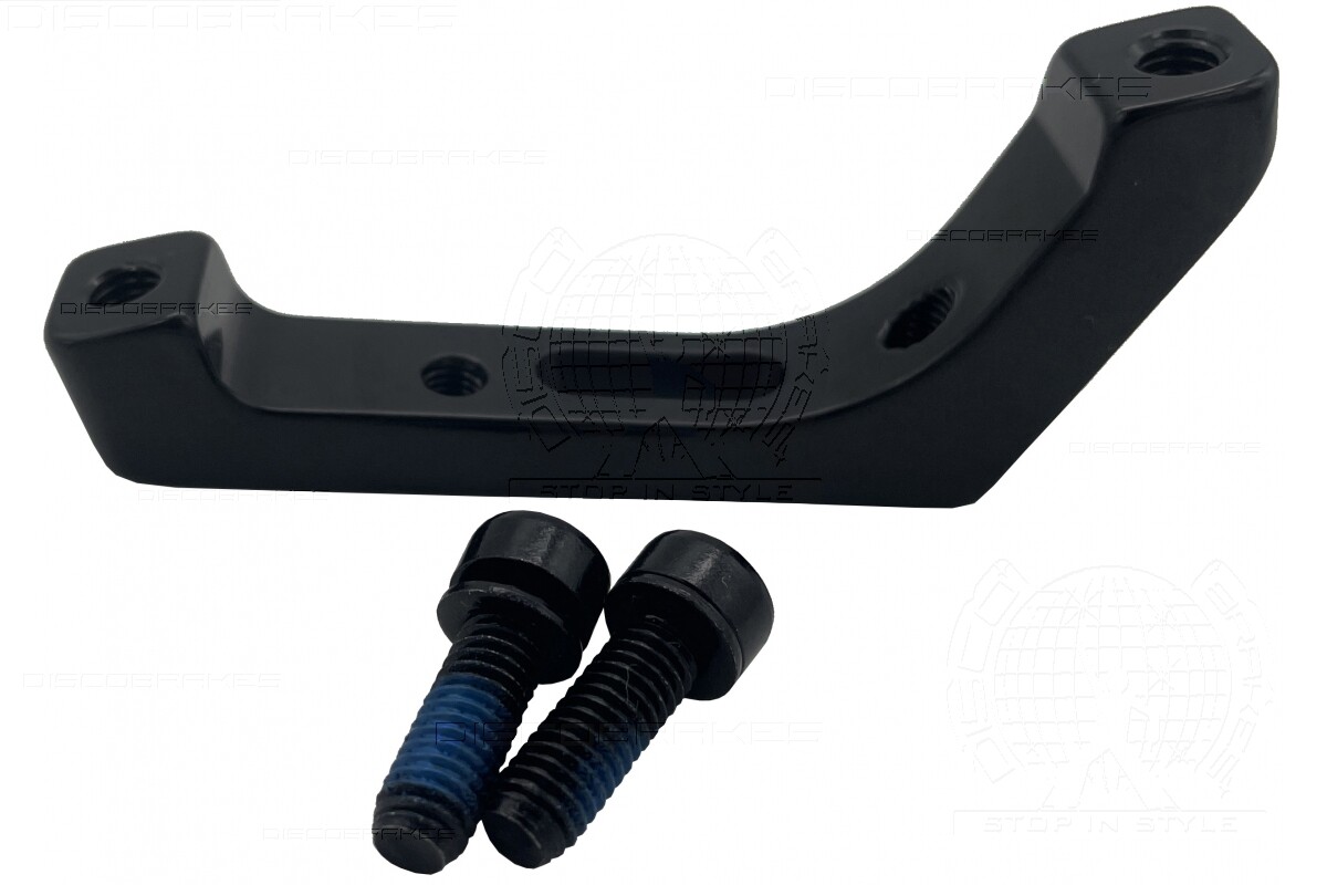 Brake Adaptor, Post Mount Caliper to Flat Mount Frame 160mm Rotor, 2 Bolts Black
