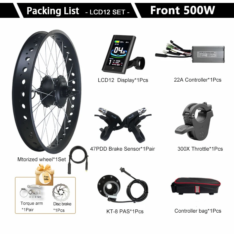36V 48V 500W 20 24 26×4.0in Snow/Beach Fat E-Bike Conversion Kit Front Hub Motor