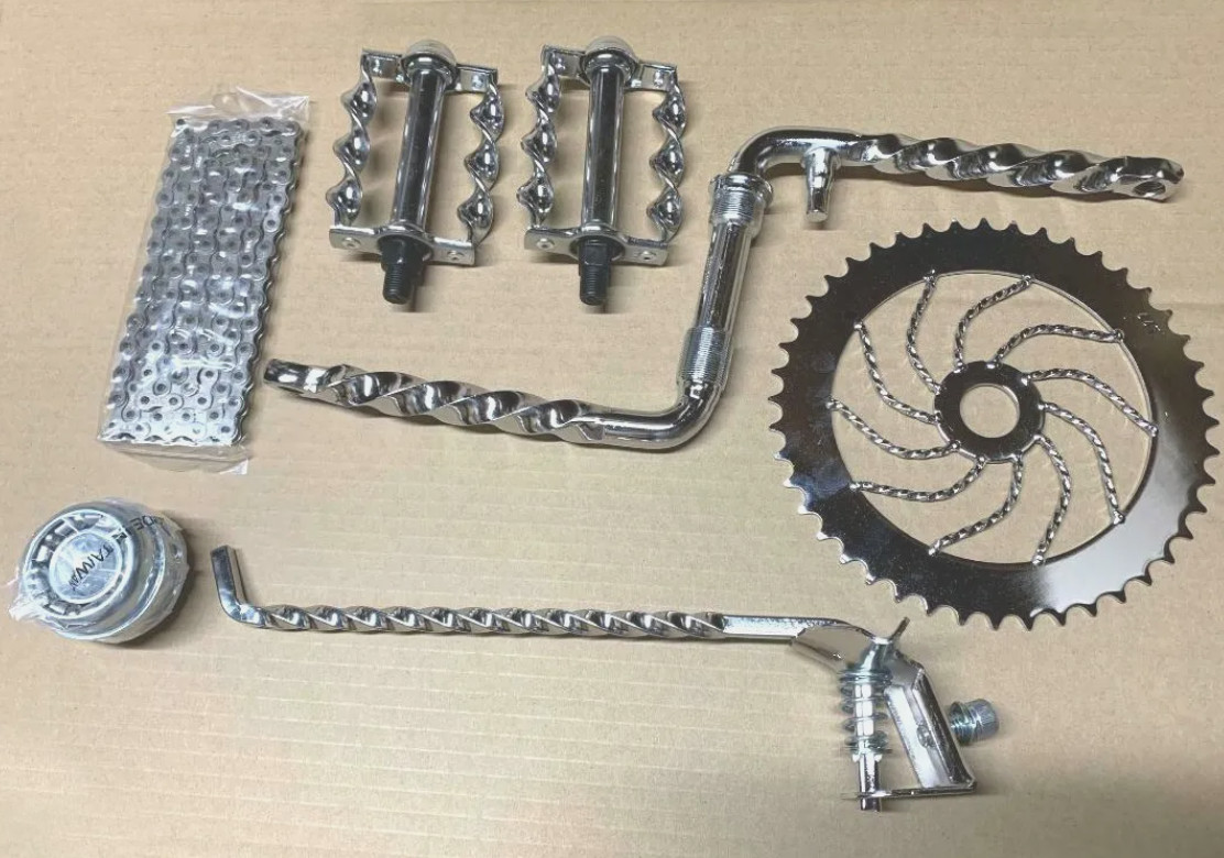 VINTAGE LOWRIDER CRANK PACKAGE CHROME 6 FOR 26″ BEACH CRUISER/LOWRIDER BICYCLES.