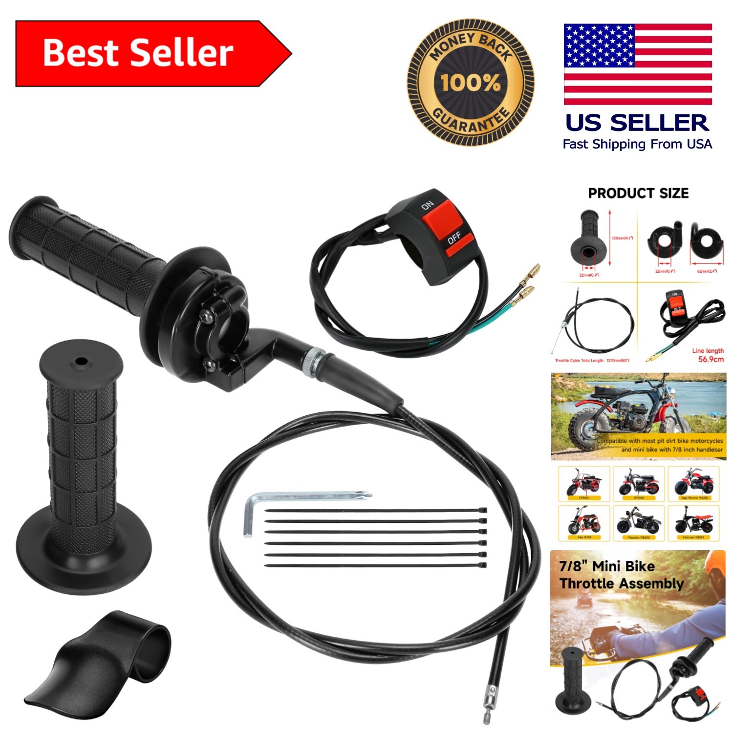 Throttle Cable Assembly Kit for 7/8