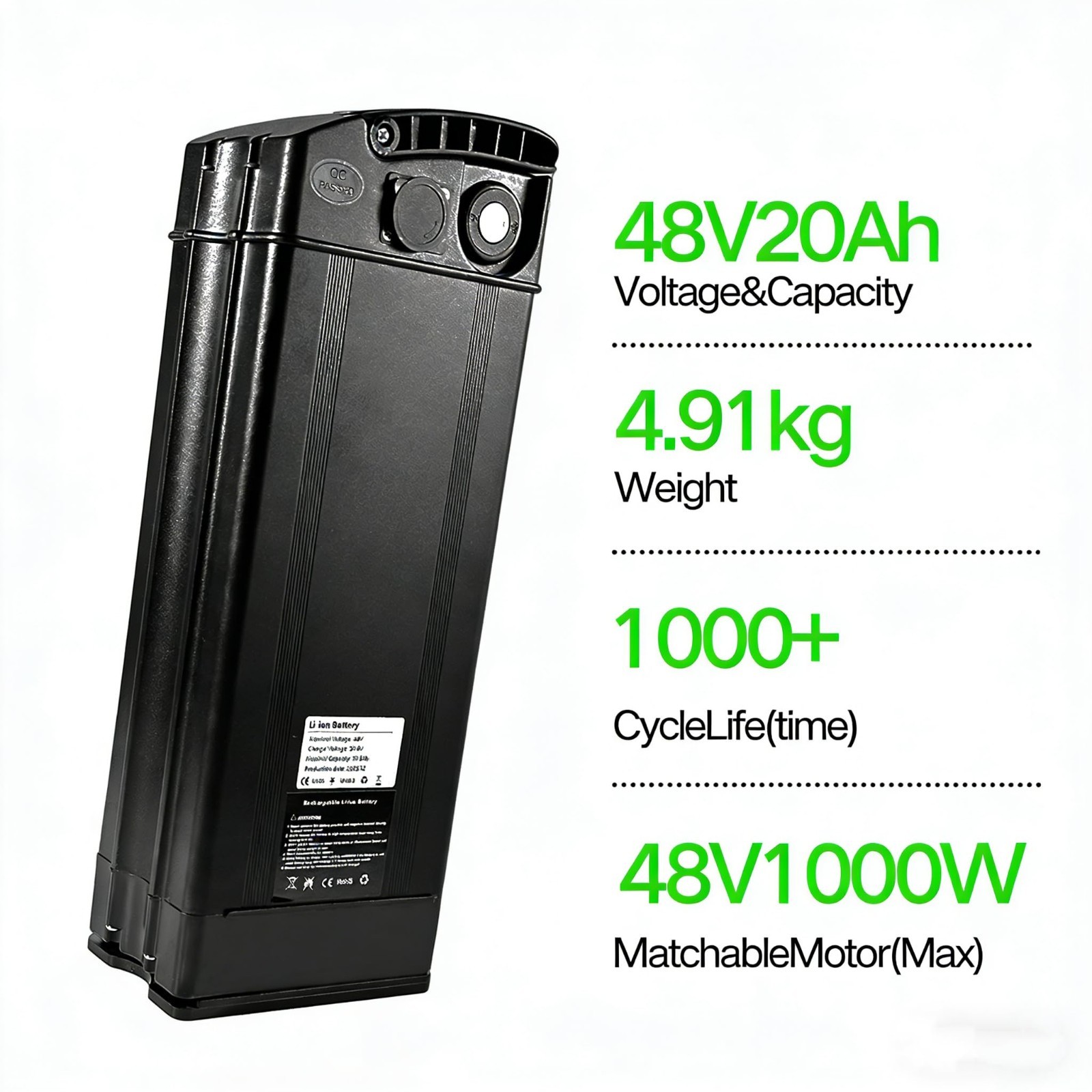 48V 20Ah/13Ah Lithium-io Battery with Portable Handle, No Bottom Connection Port