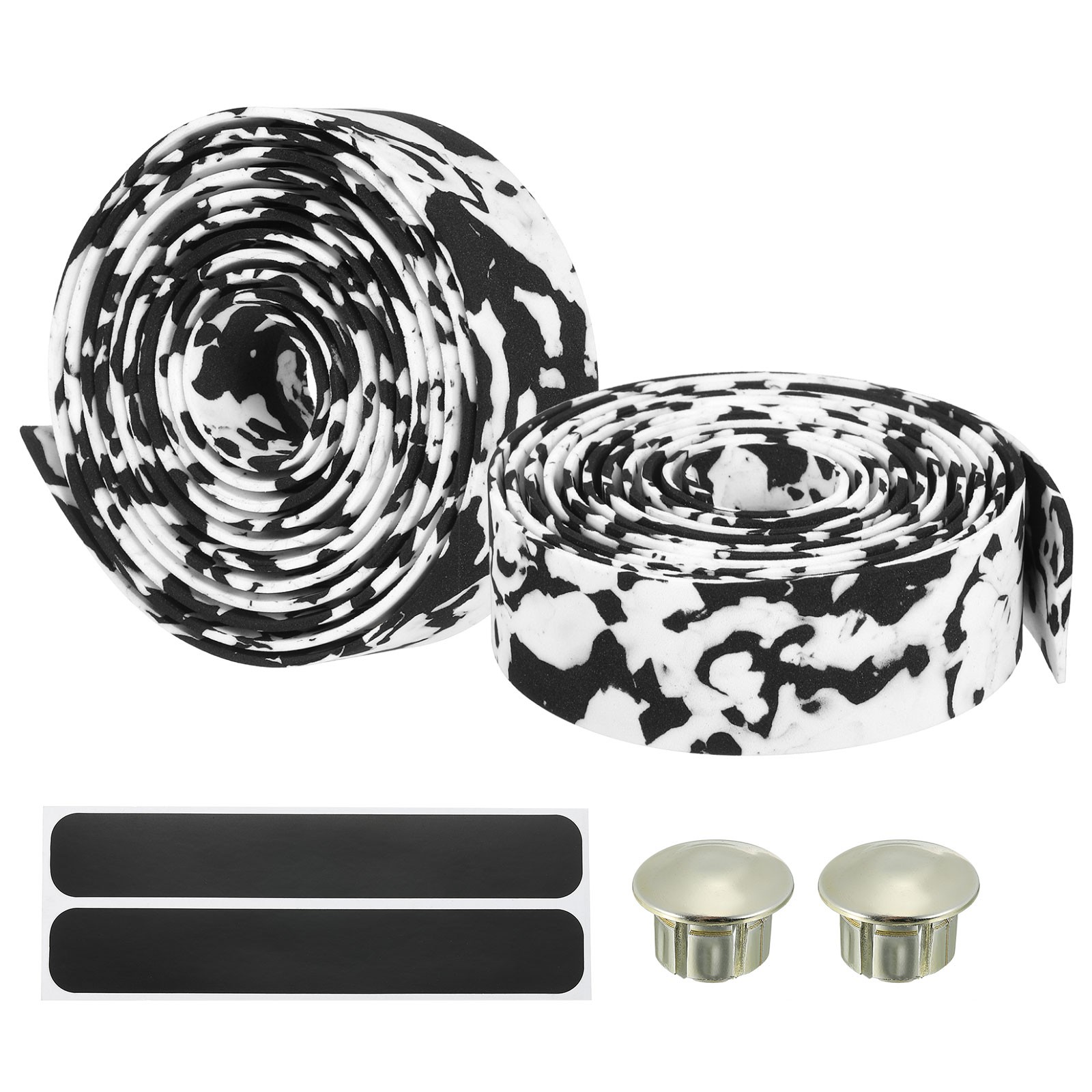 2 Pcs Bike Handlebar Tape EVA Camouflage Handle Wraps Black Plugs Black White