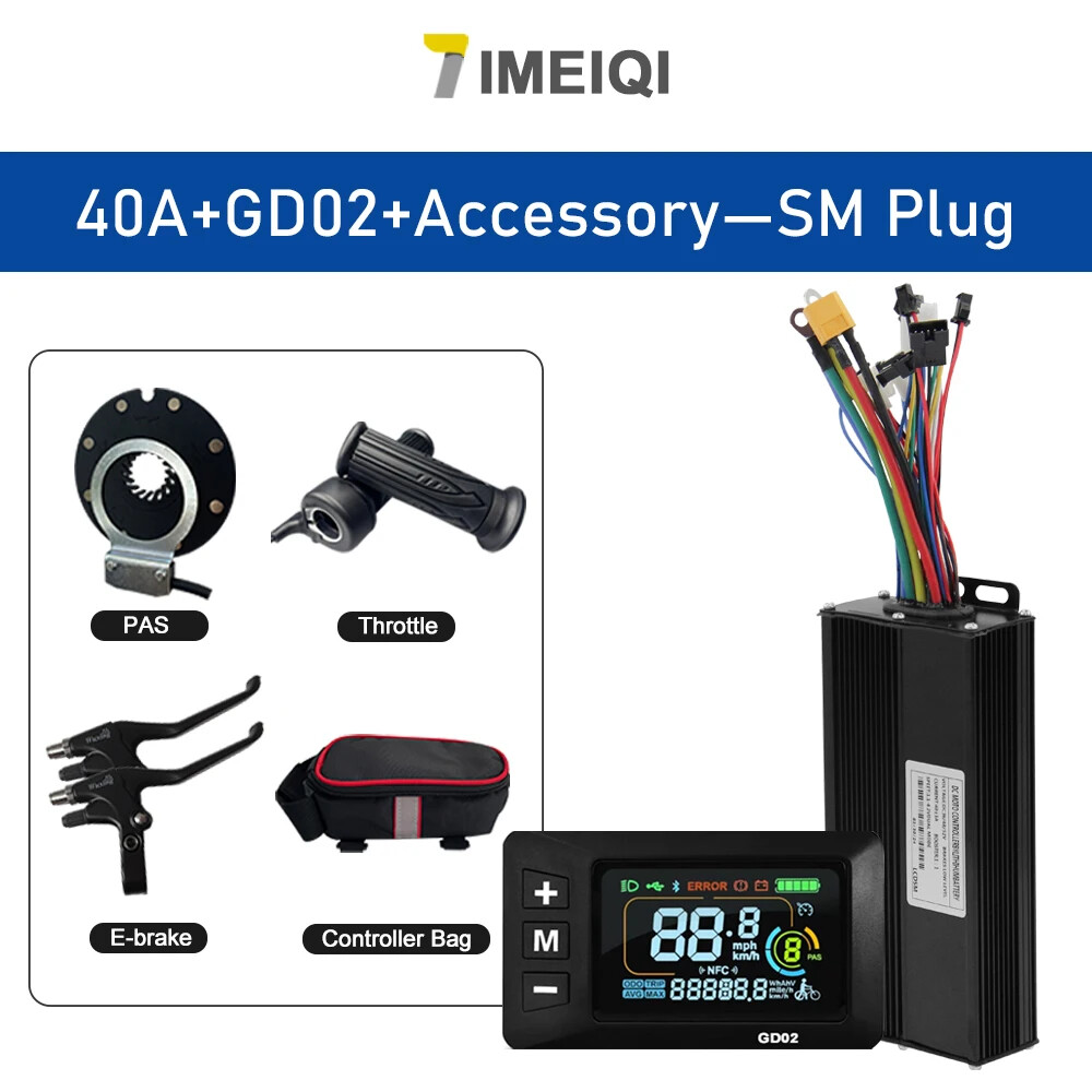 Ebike Sine Wave Controller 36V 48V 52V 40A Three-Mode with S866 S966 LCD Display
