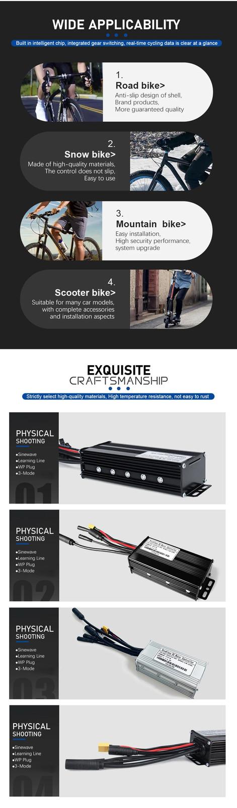 E-bike 3-Mode Sine Wave Waterproof Controller 17A 26A 30A 24V/36V/48V Display