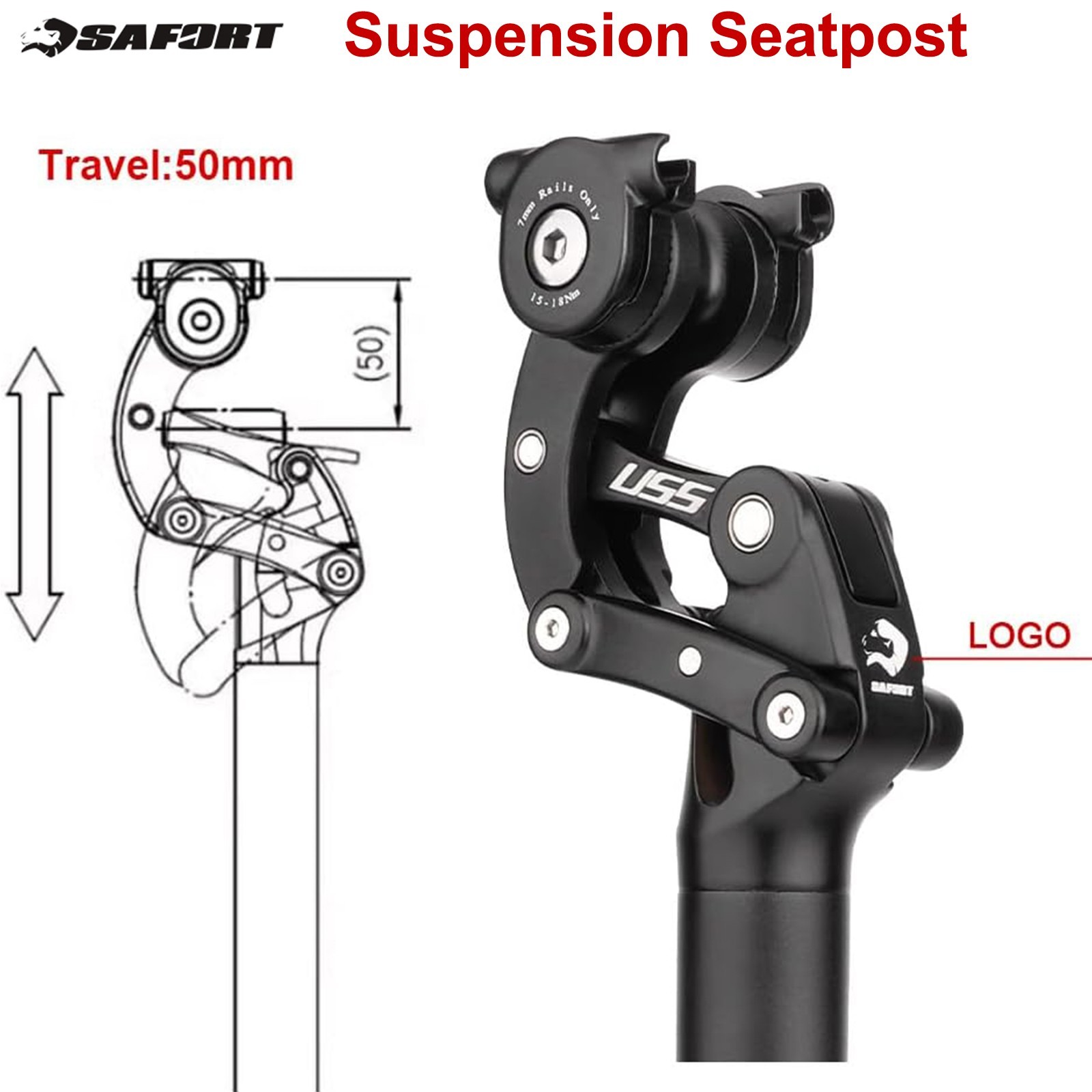 Safort Suspension Seatpost 27.2 30.9 31.6mm MTB Bike/eBike Seatpost AD-SP18-USS