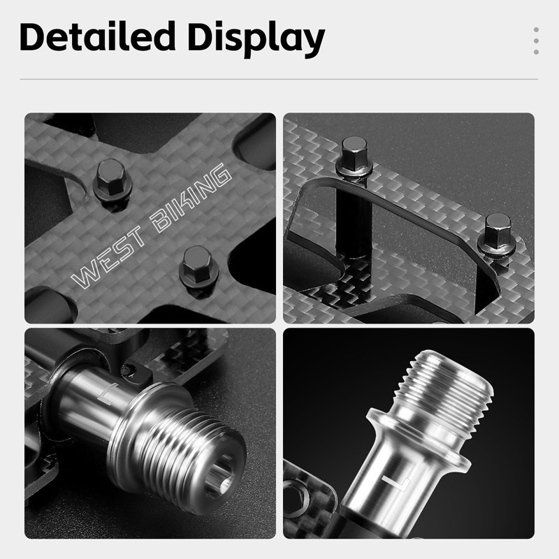 WEST BIKING Carbon Fiber Road Bike Pedals 3 Bearing Titanium Axis Bicycle Pedals