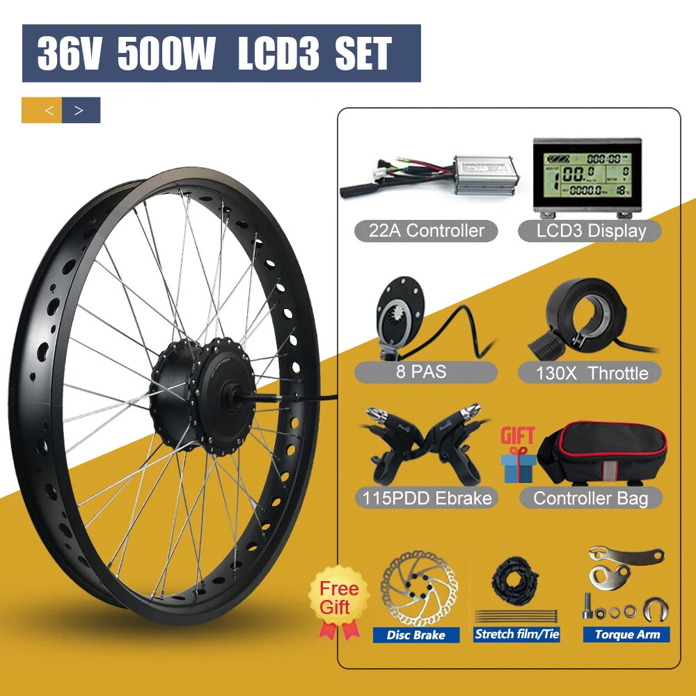 20 26inch Snow Fat E-bike Conversion Kit 36 48V 500W Rear Rotate Wheel Hub Motor