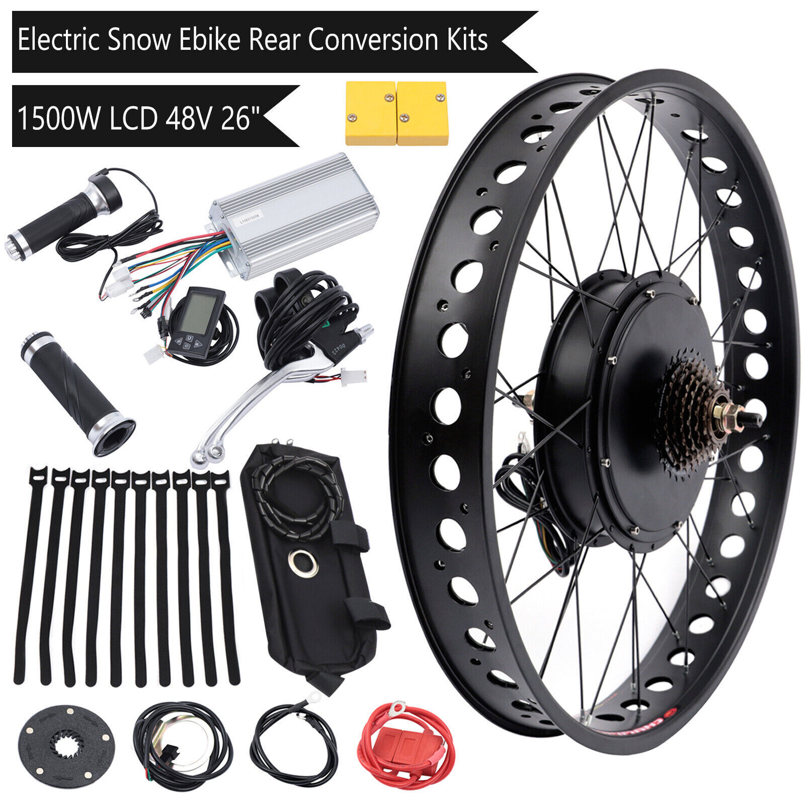 LCD 26×4.0” Fat Tyre Electric Bike Hub Motor Kit 1500W 48V Direct Drive
