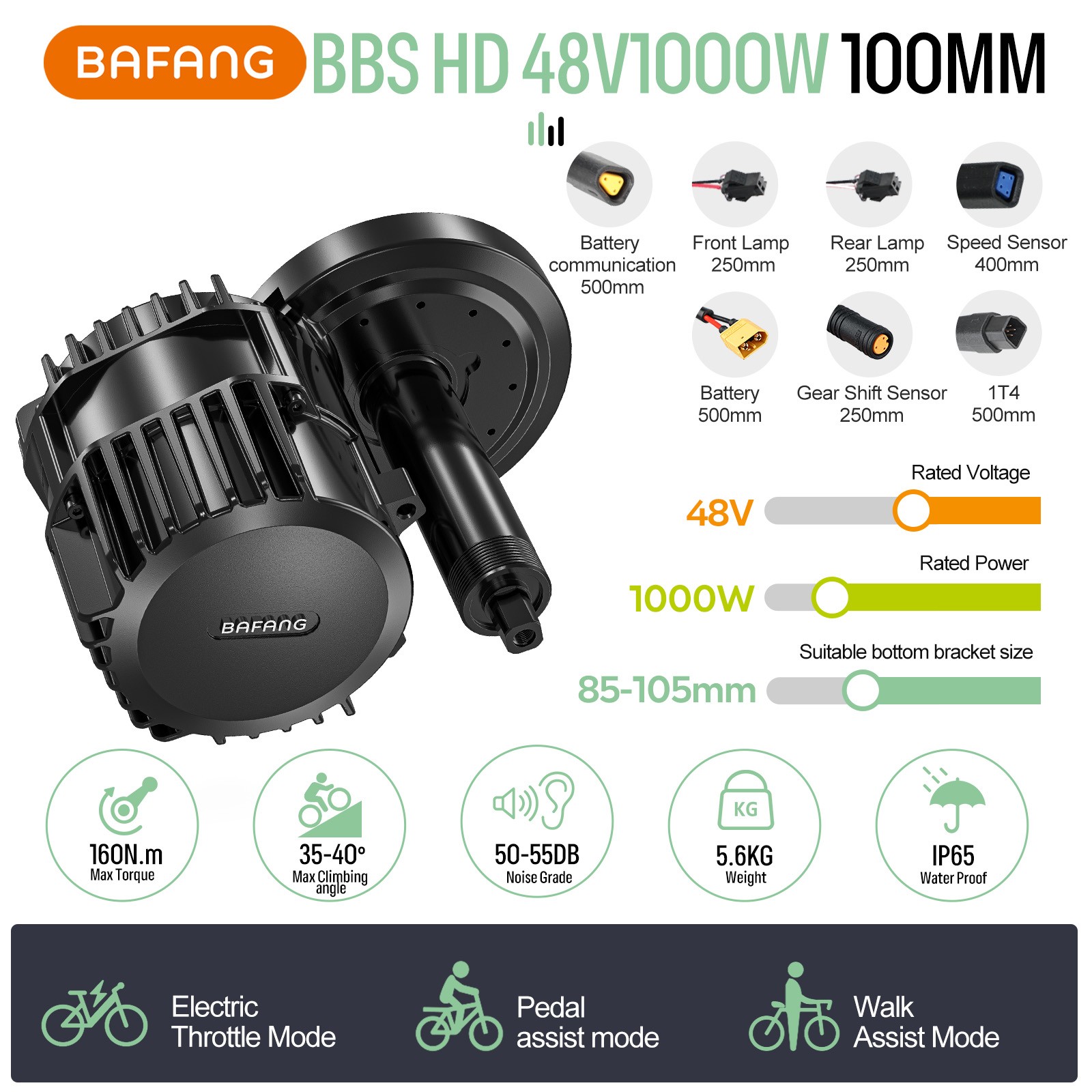 48V500W 750W 1000W Mid Drive Motor Kit Bafang Ebike Conversion Kits 68-120MM US