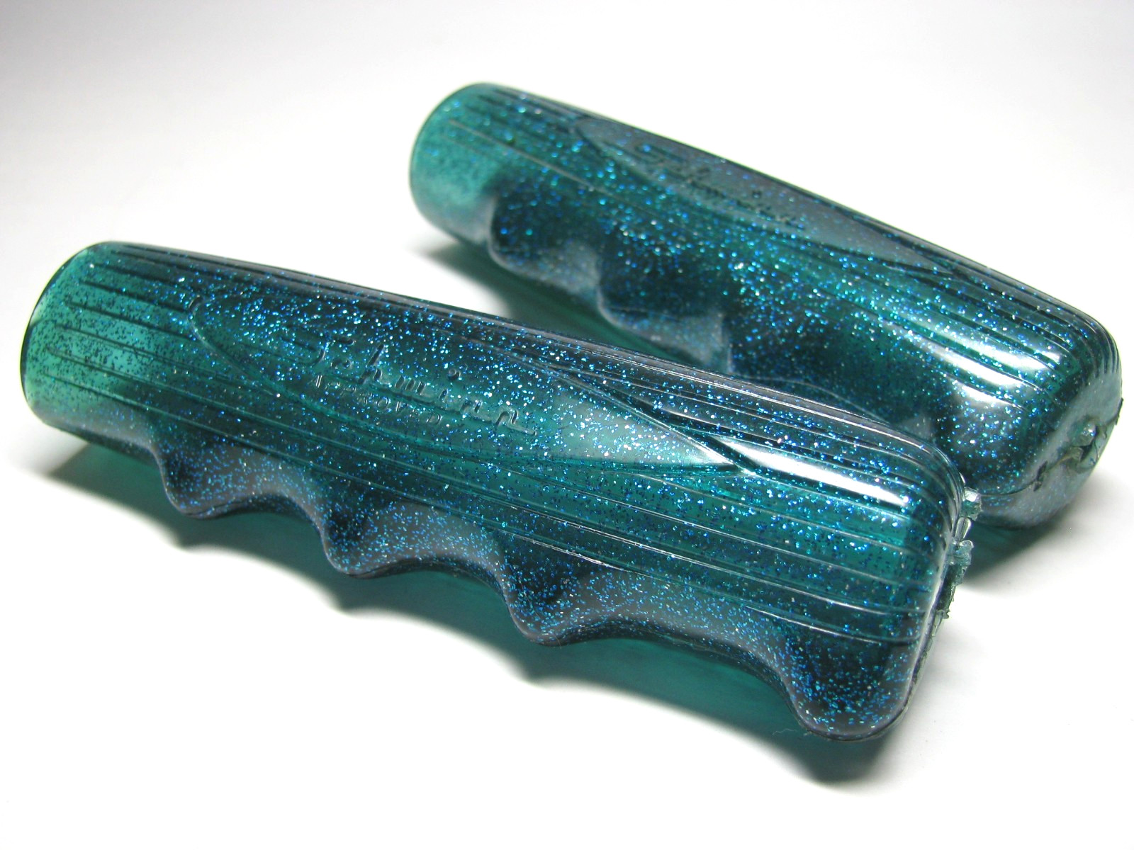 1970s 1980s Vintage Schwinn Handlebar Ends Grips Blue Turquoise Glitter set of 2