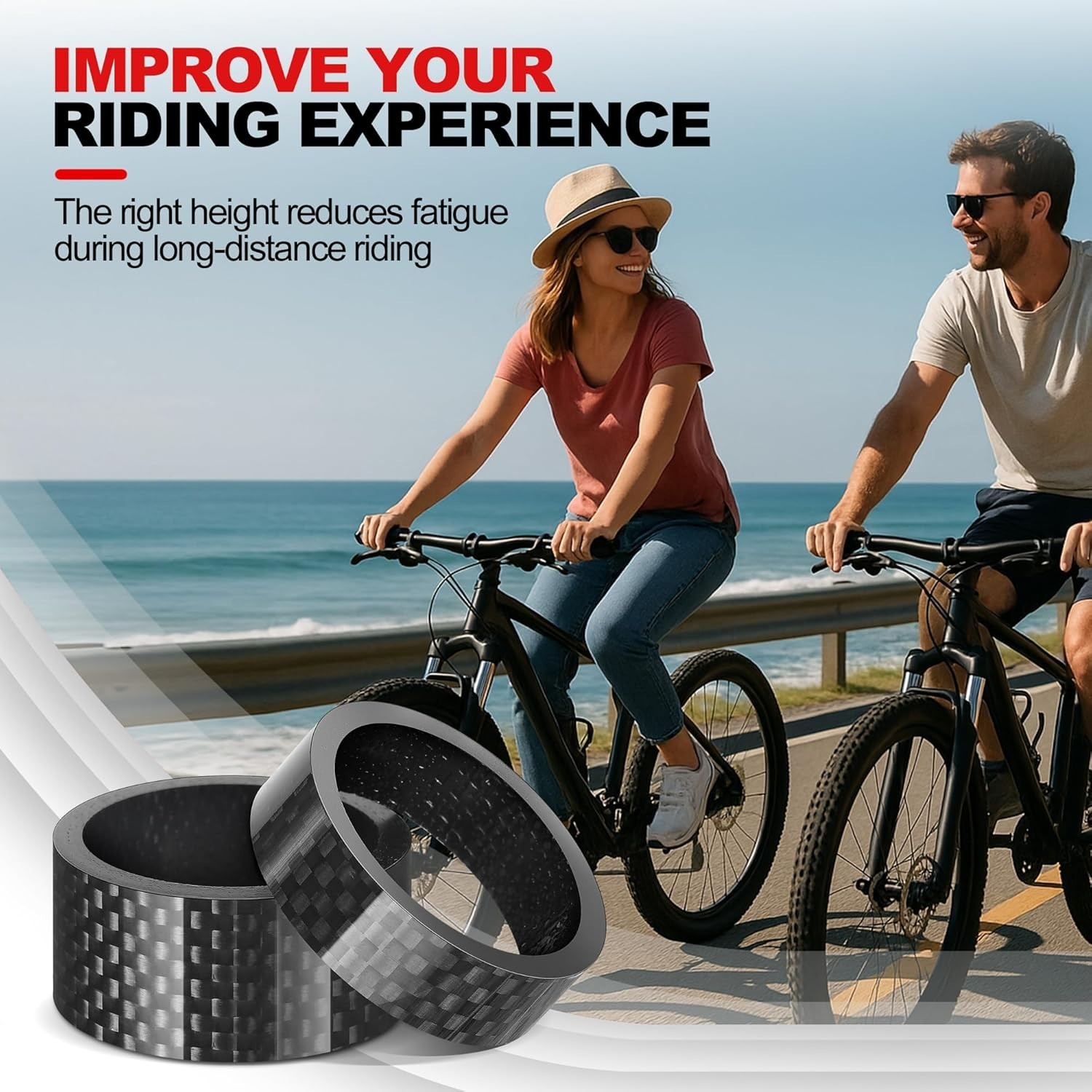 Carbon Fiber Bike Headset Spacers – 12 PCS Stem Spacers for 1 1/8″ Tubes
