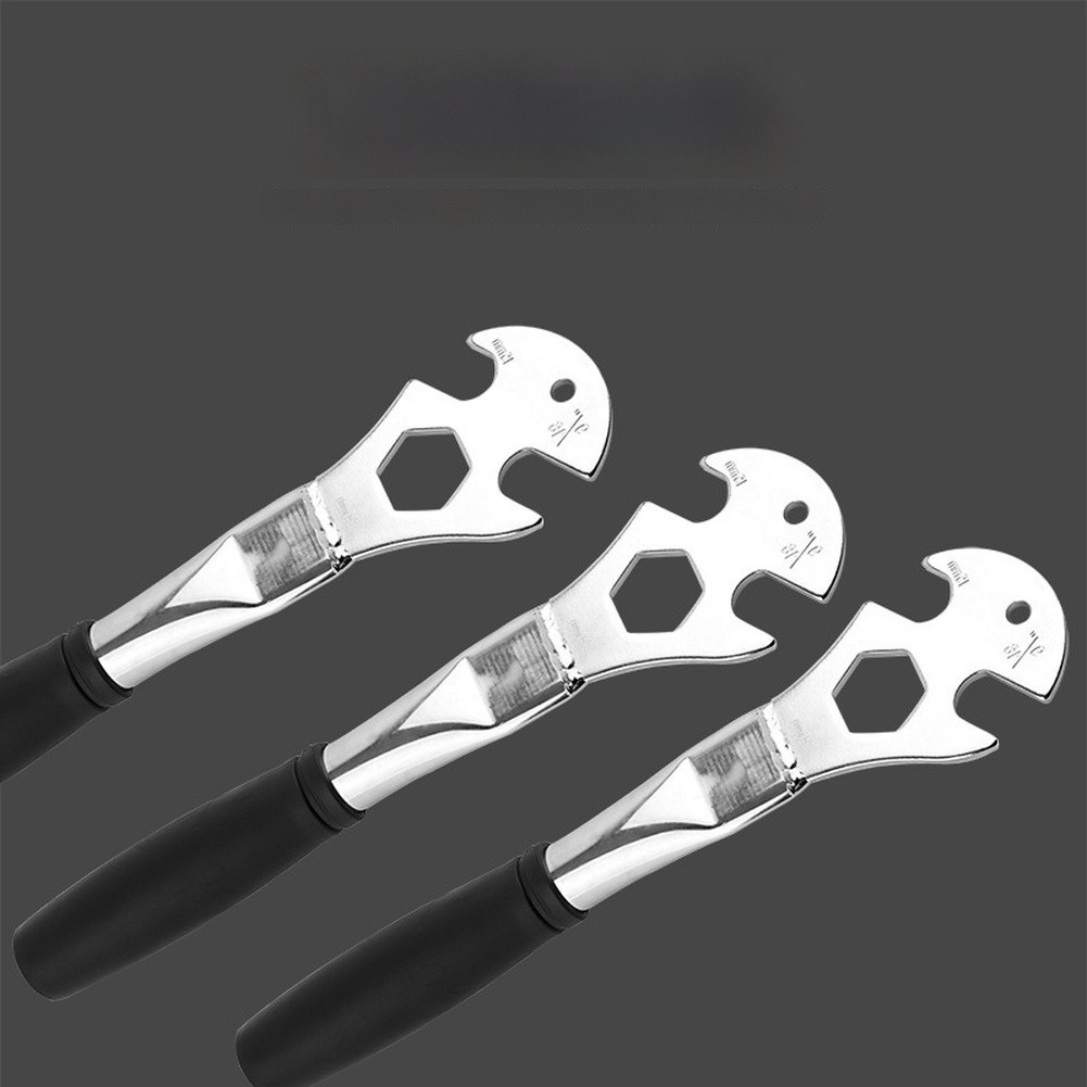 High Carbon Steel Bike Pedal Wrench 15mm 24mm Hex Socket Tool with Rubber Grip