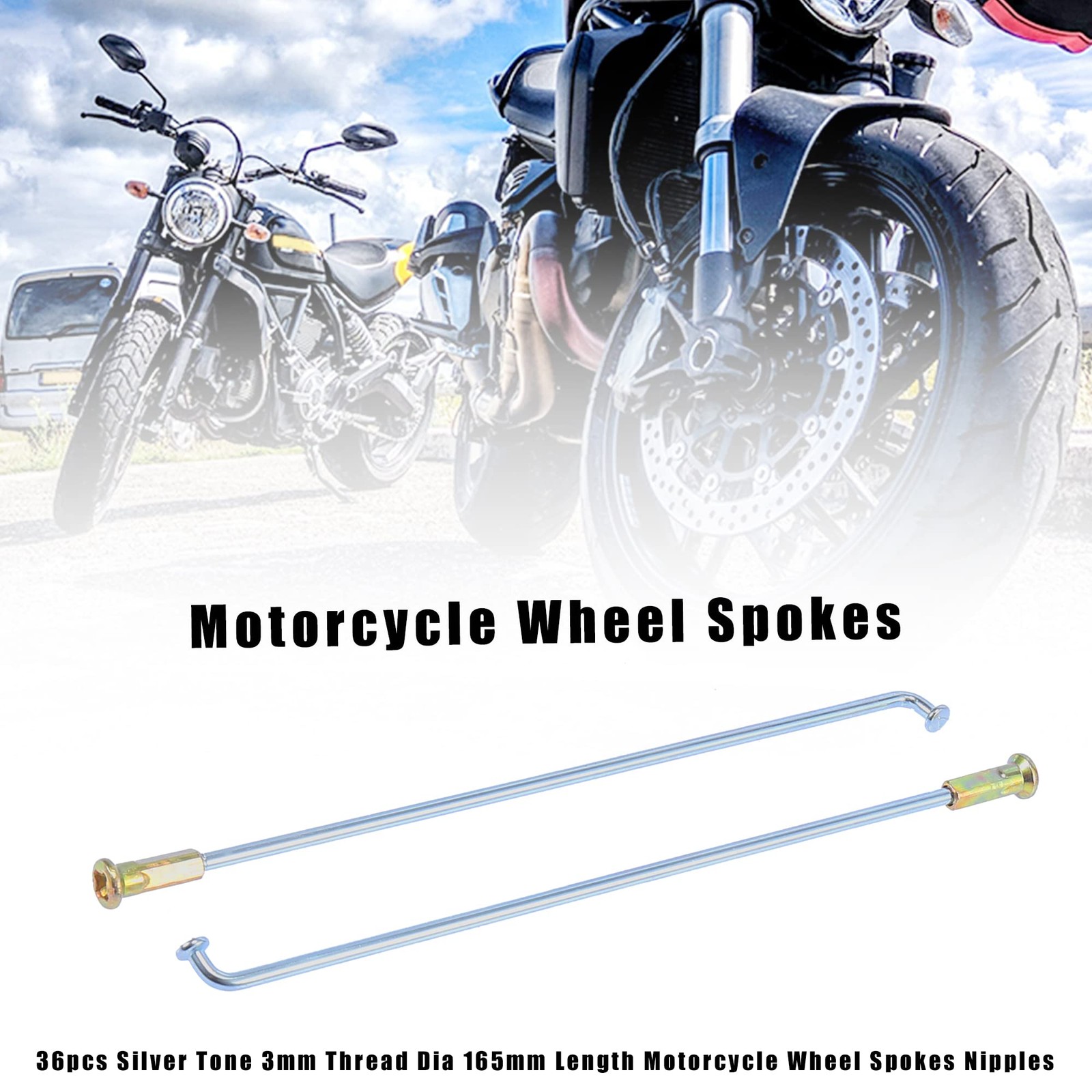 36 PCS Silver Tone 3mm Thread Dia 160mm 6.3 Inch Motorcycle Wheel Spokes