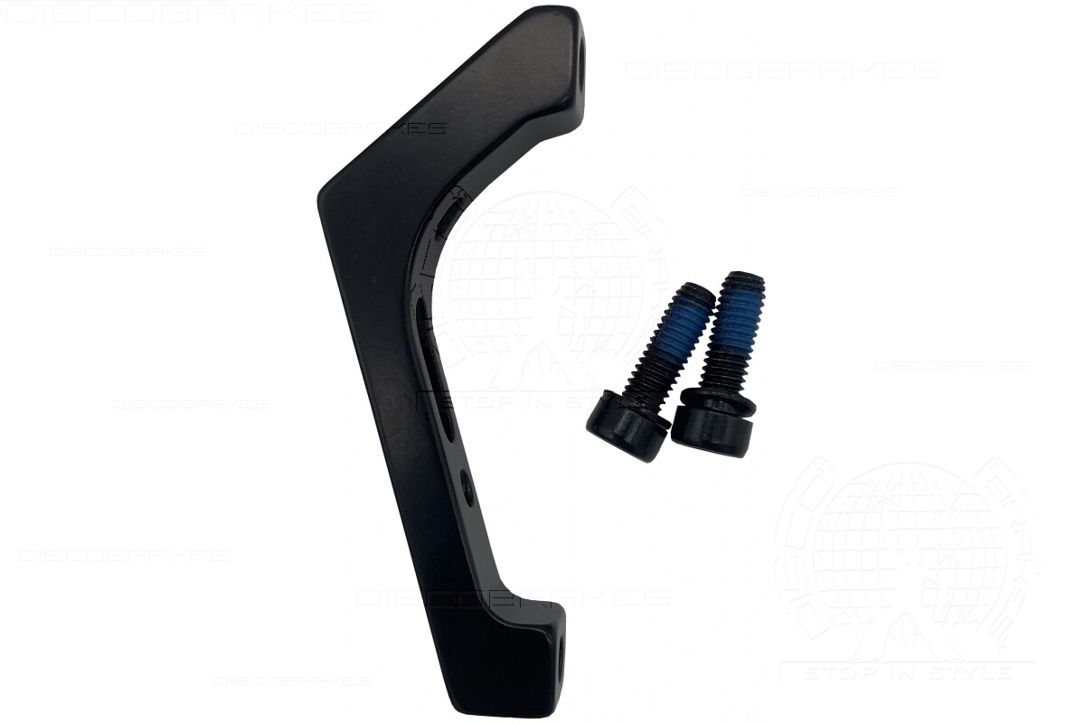 Brake Adaptor, Post Mount Caliper to Flat Mount Frame 160mm Rotor, 2 Bolts Black