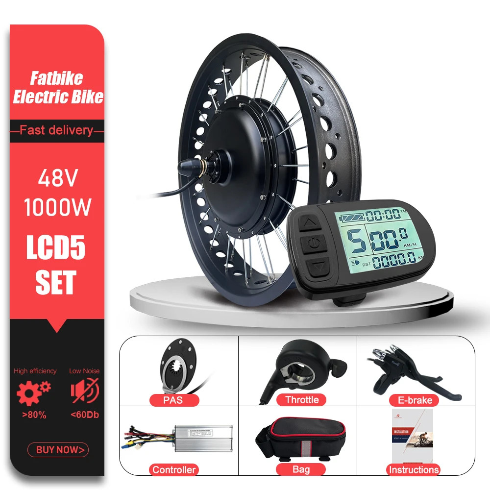 Snow E-bike Fat Tire 48V 1000W 20/24/26in Brushless Rear Rotate Hub Motor Wheel