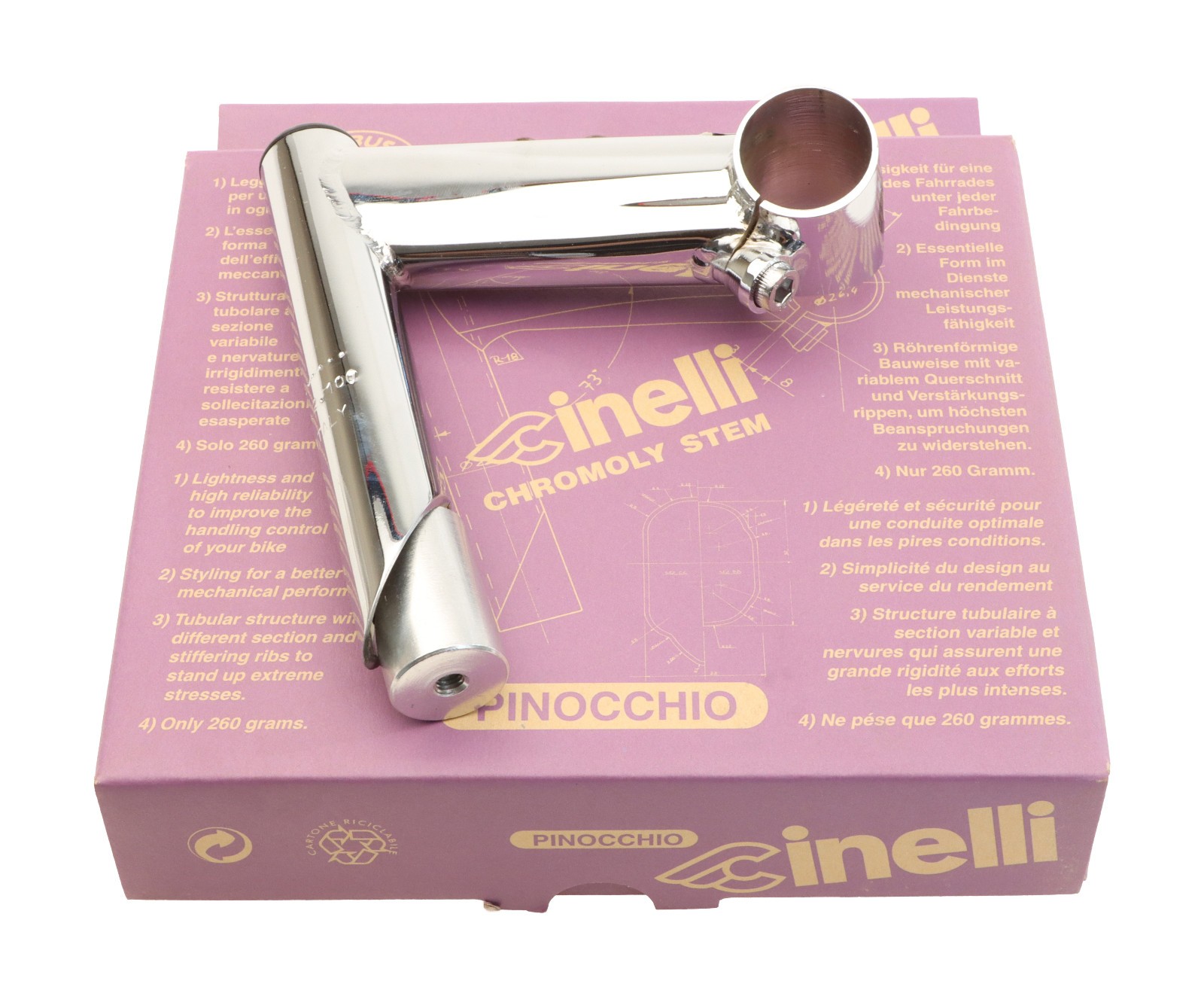 Cinelli 1″ Pinocchio 22.2mm Quill Stem 110mm Len. 26.4mm Clamp Chromoly NEW NOS