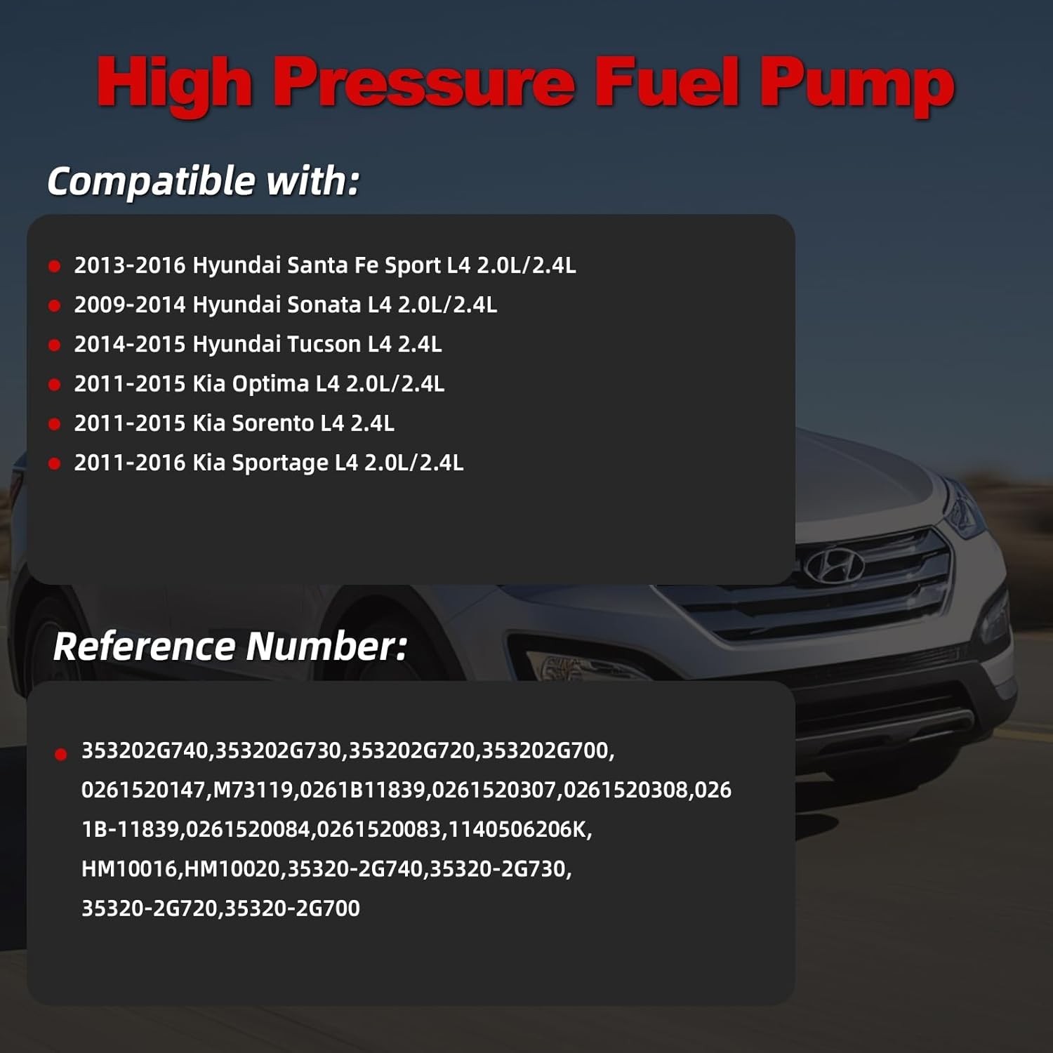 High Pressure Fuel Pump Compatible with Hyundai Santa Fe Sport Sonata Tucson 200