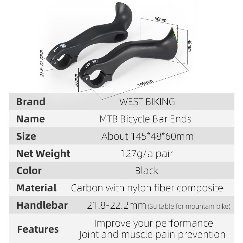 WEST BIKING MTB Bike Handlebar Bar Ends Ergonomic Extended Bicycle Bar Ends