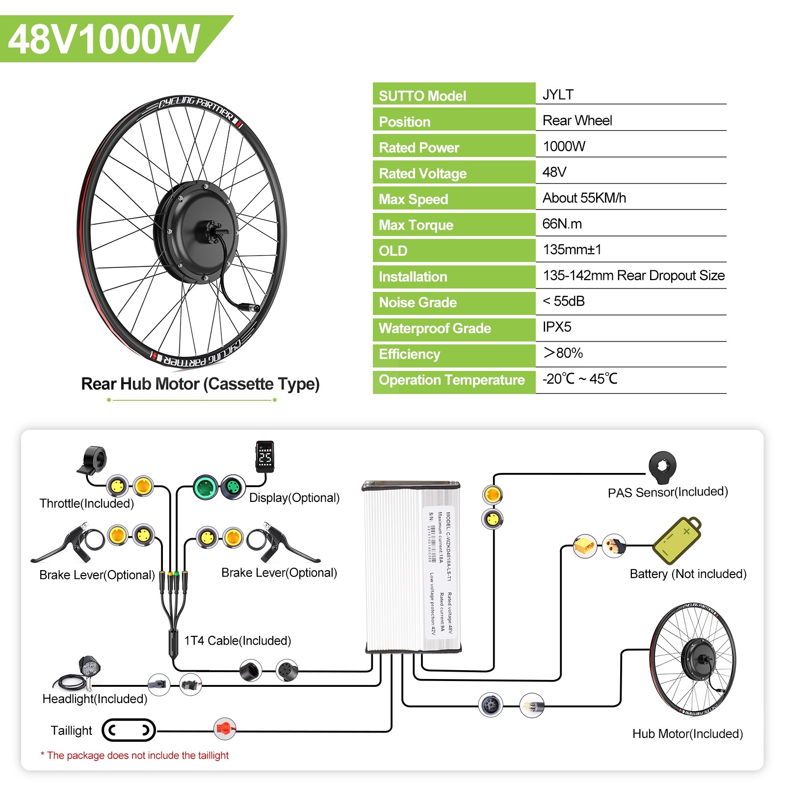 48V1000W Rear Hub Motor Kits Disc Brake Wheel E-bike Conversion Kit 26” 27.5”