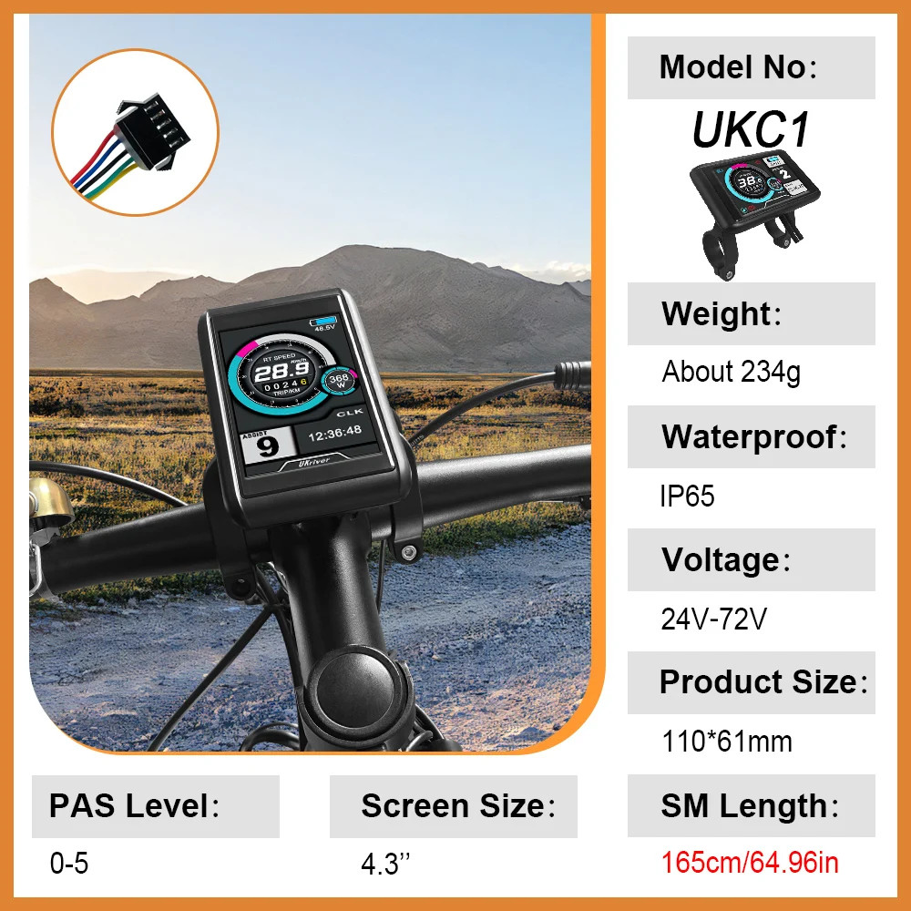 E-bike Display 24V 36V 48V 52V 60V 72V LCD Color Display 5Pin SM/Waterproof Plug