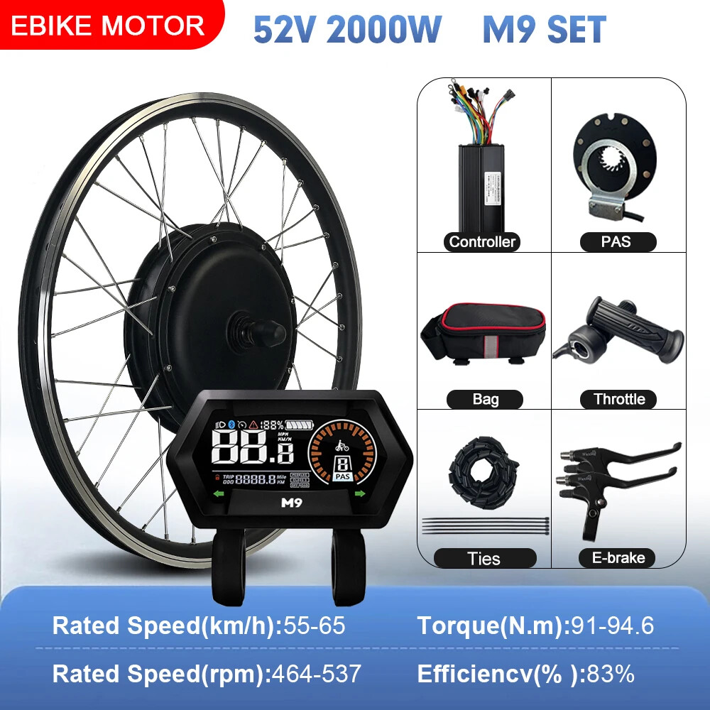52V 2000W Electric Bicycle Conversion Kit Brushless Rear Rotate Hub Motor Wheel