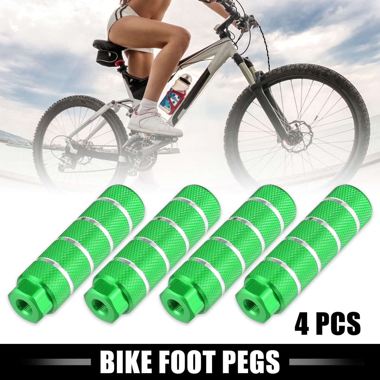 4pcs Aluminum Alloy Rear Foot Pegs Green for BMX MTB Bike Fit 3/8 inch Axles