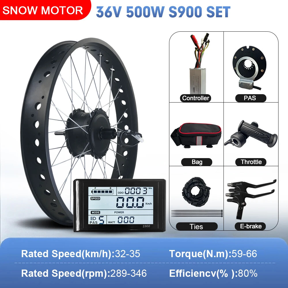 20 24 26inch 4.0 Tyre Snow E-Bike Kit 36 48V 500W Rear Cassette Hub Motor Wheel