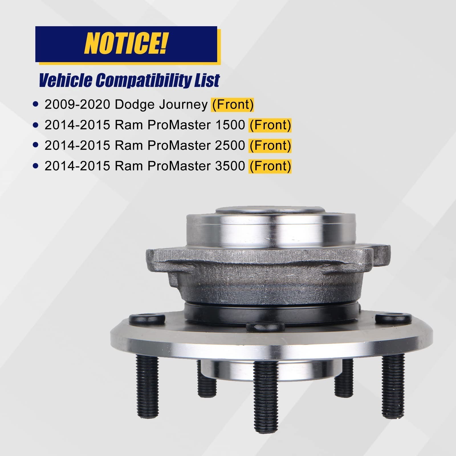 KUSATEC 513286 Front Wheel Bearing and Hub Assembly for Dodge Journey