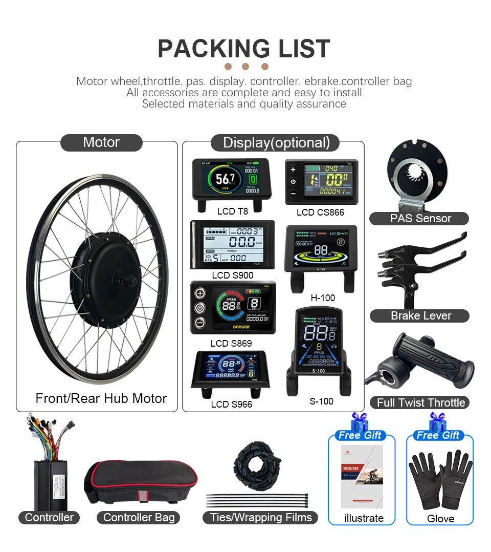 52V 2000W Electric Bicycle Conversion Kit Brushless Rear Rotate Hub Motor Wheel