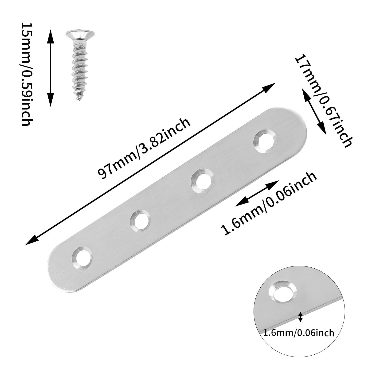 20Pcs Stainless Steel Straight Brace 97mm/3.8″ Metal Joining Plates Heavy Dut…