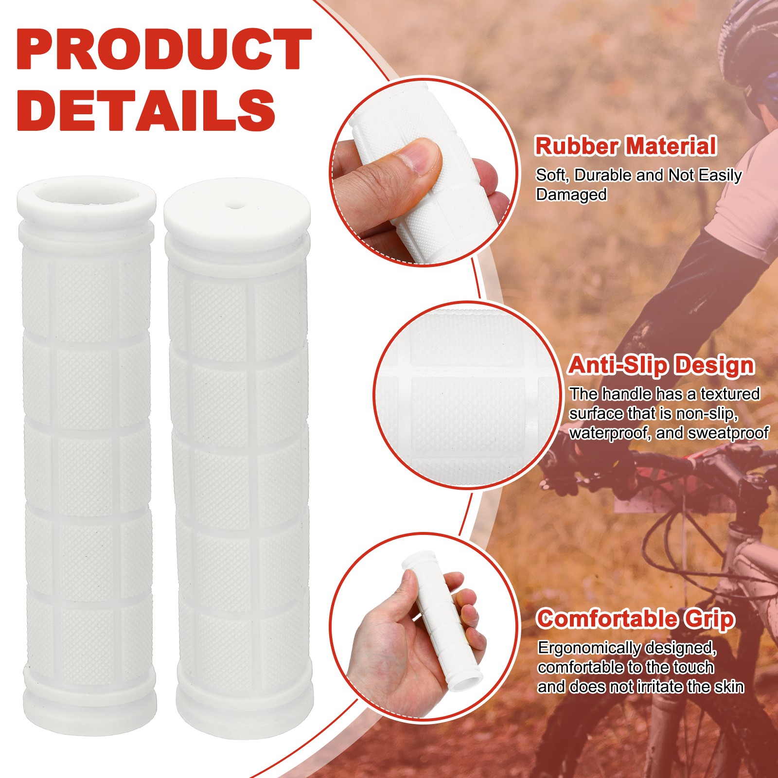 Soft Rubber Handlebar Grips, Bicycle Handlebar Grips 5.3 in 2 Pair White