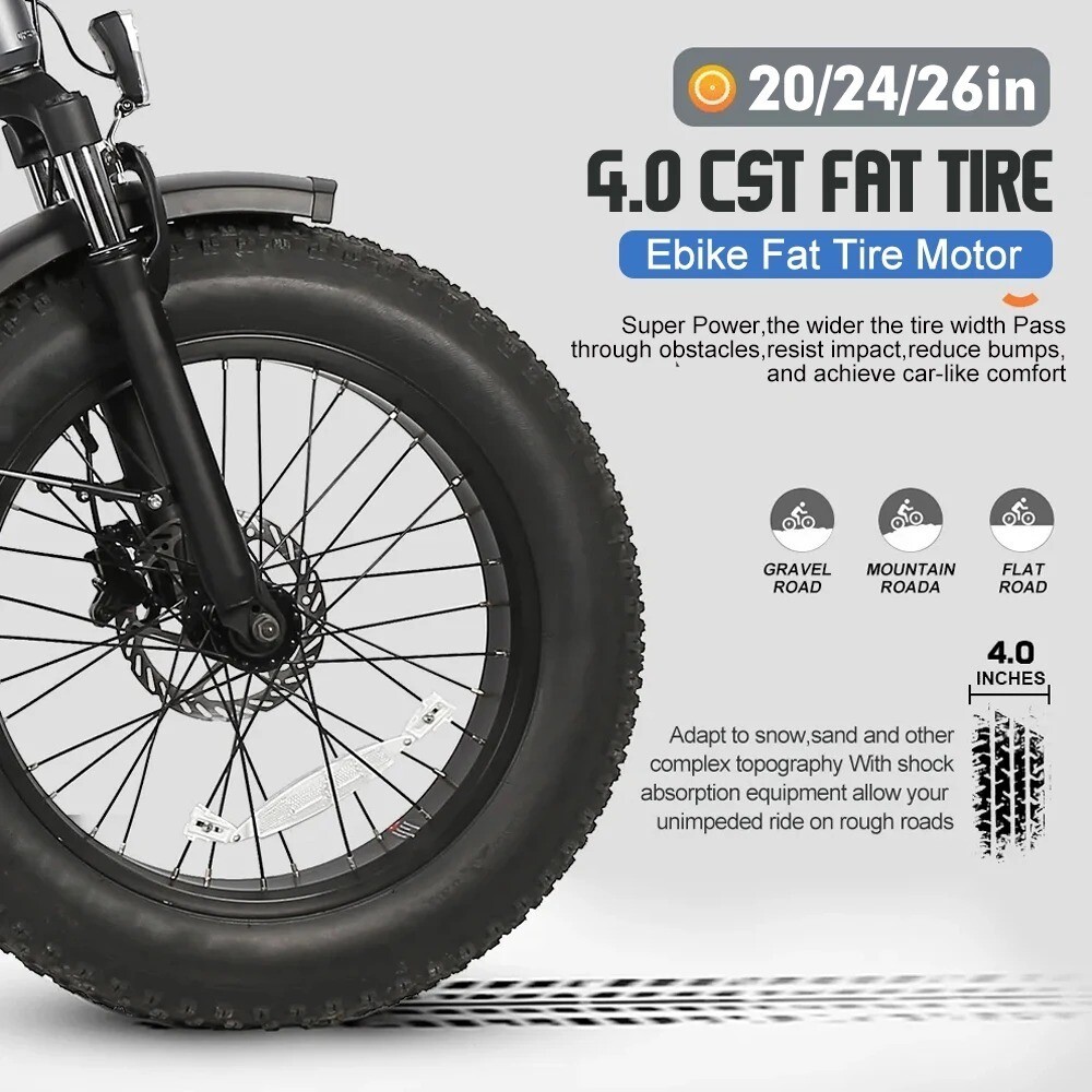 20 26inch Snow Electric Bike 36V48V 500W Rear Rotate 4.0Fat Tire Hub Motor Wheel