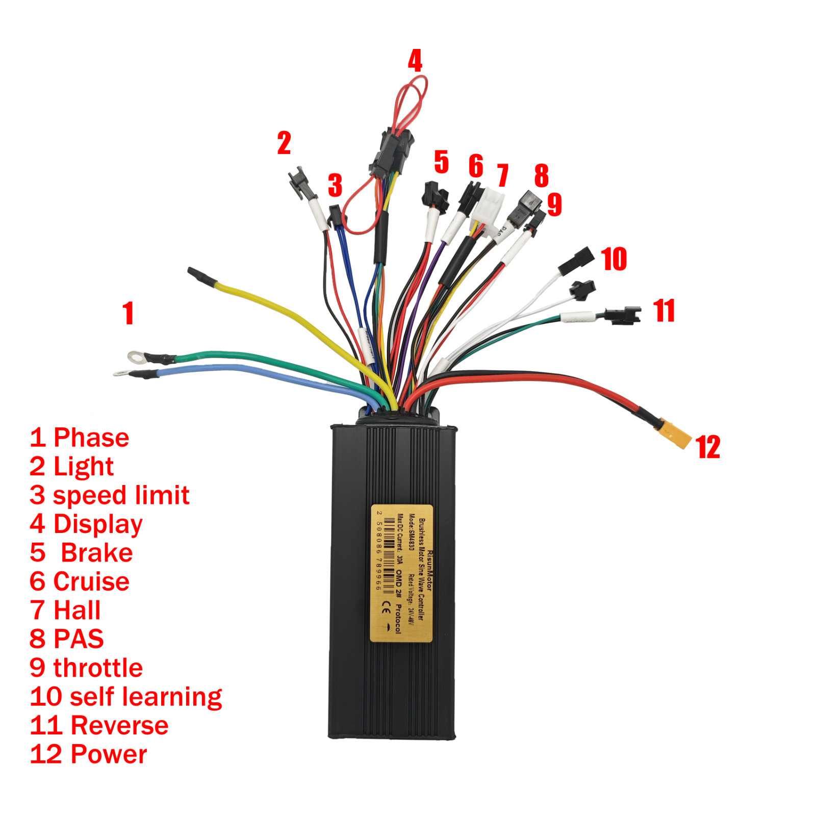 Electric bike 24V-48V 750W 30A 3-Mode Sine Wave Ebike Controller with Display