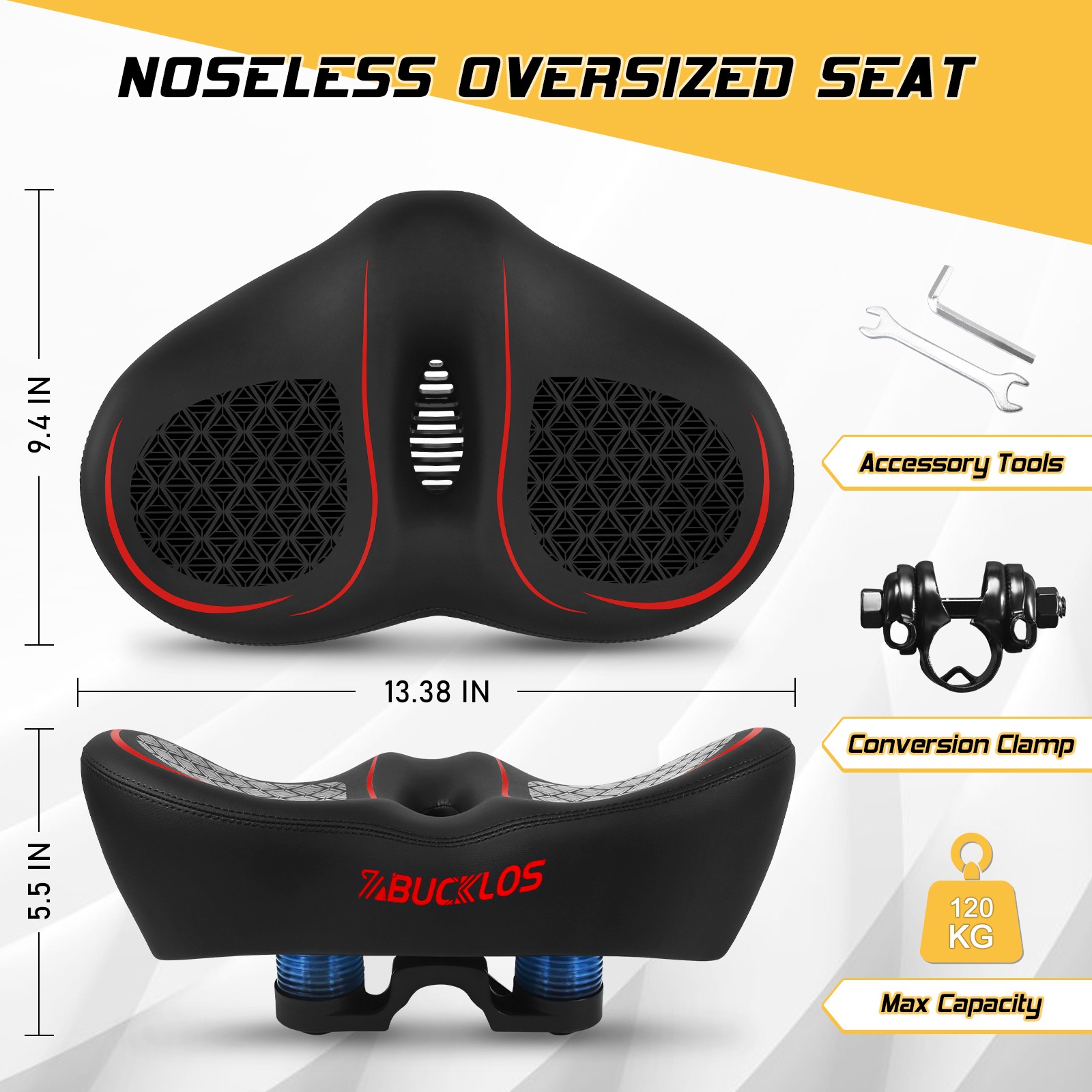 Oversized Comfort Bike Saddle Bicycle Seat Noseless Pad Shock Ergonomic Cushion