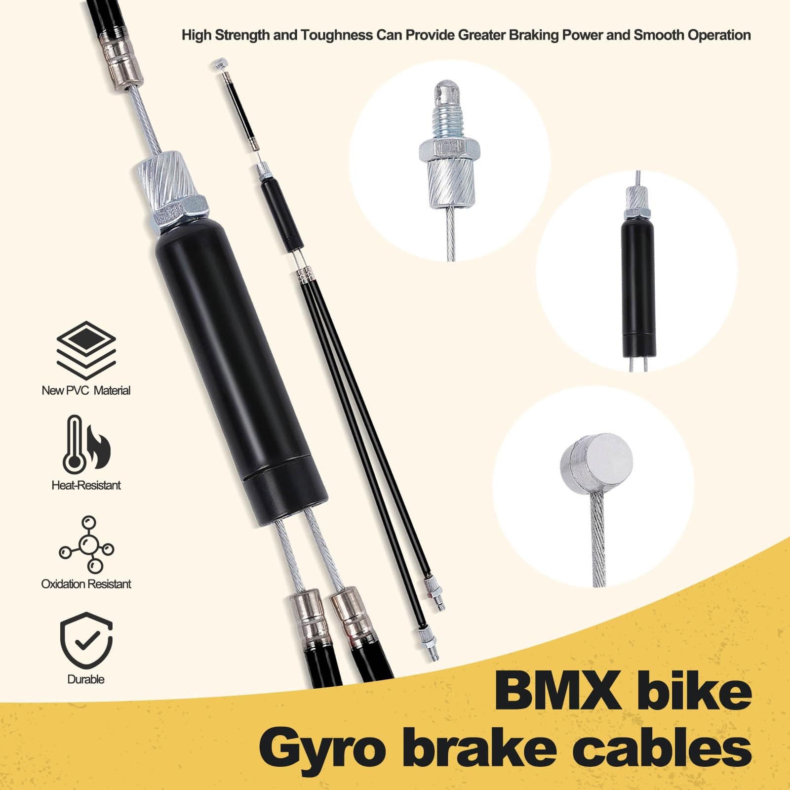 BMX Bike Gyro Brake Cables Front + Rear (Upper As shown in the figure, black