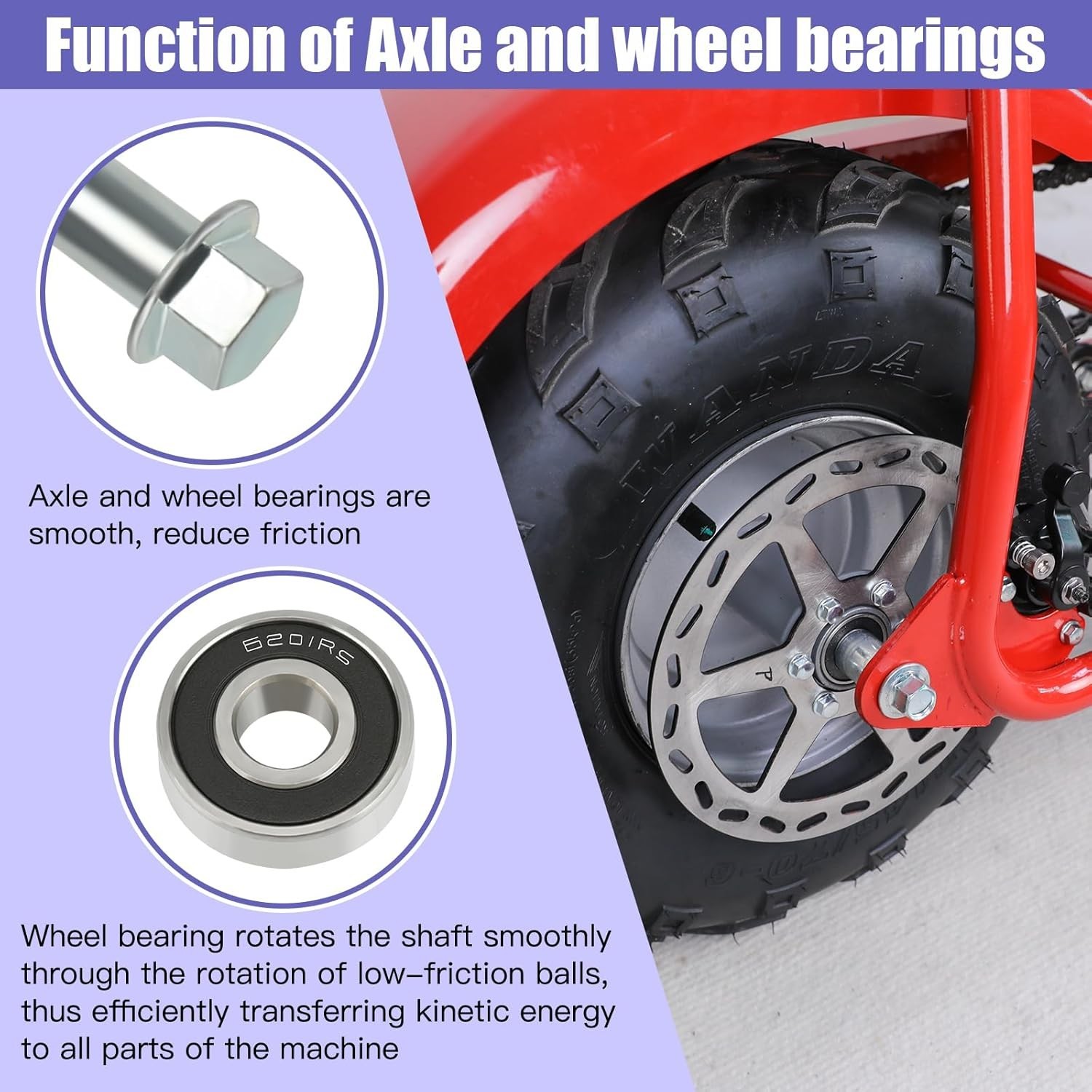 12mm 270mm Mini Bike Rear Axle Nut Bolt with 6201RS Wheel Bearings…