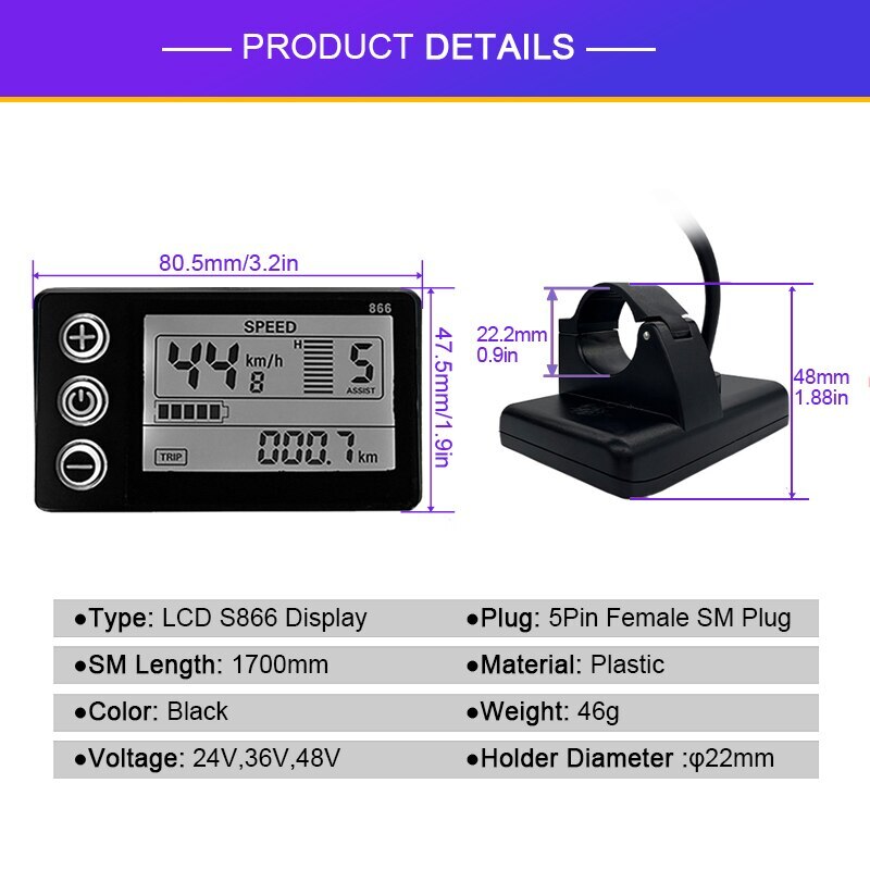 E-Bike Sinewave Controller 250-1500W 15-35A Brushless Controller LCD866 Display