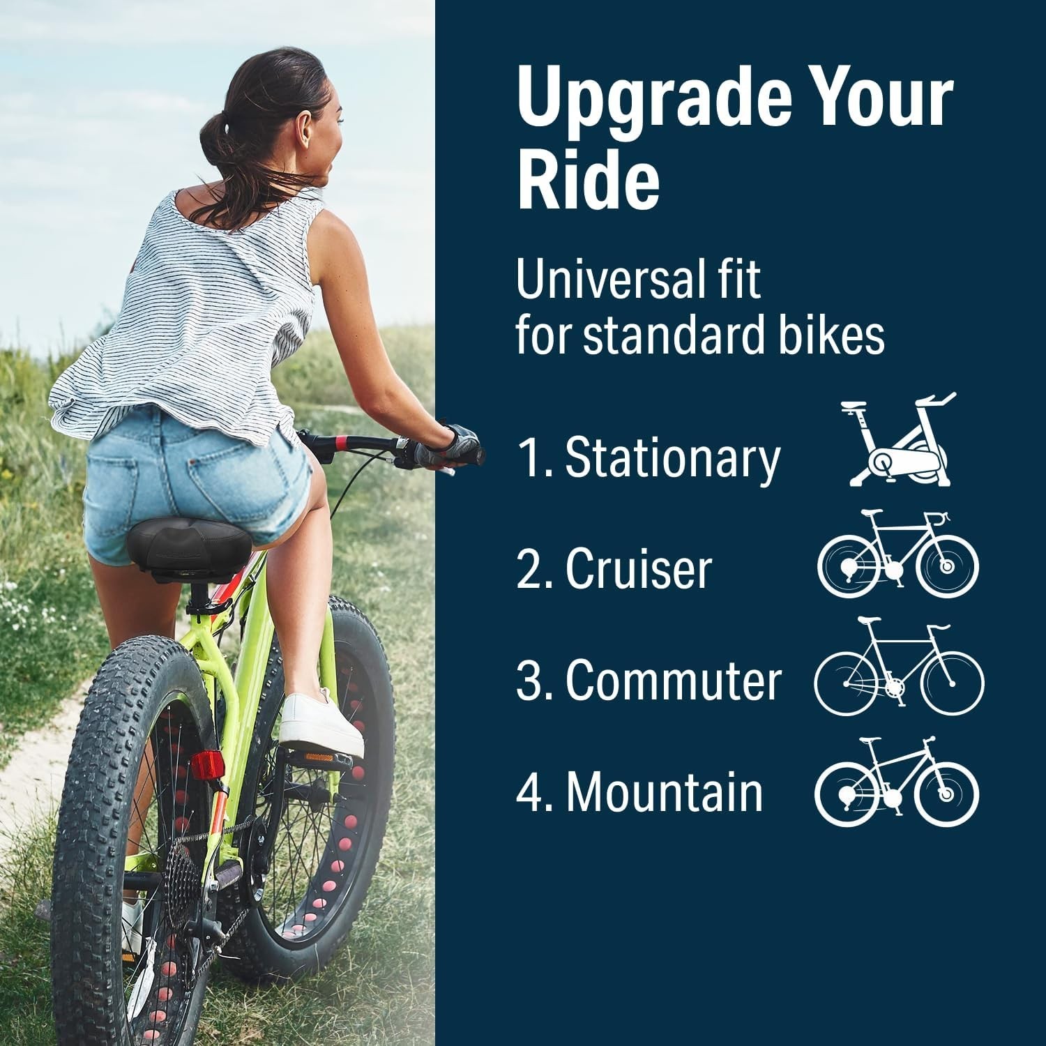 Upgrade to Wide Cruiser Saddle – Steel Springs & Faux Leather Comfort