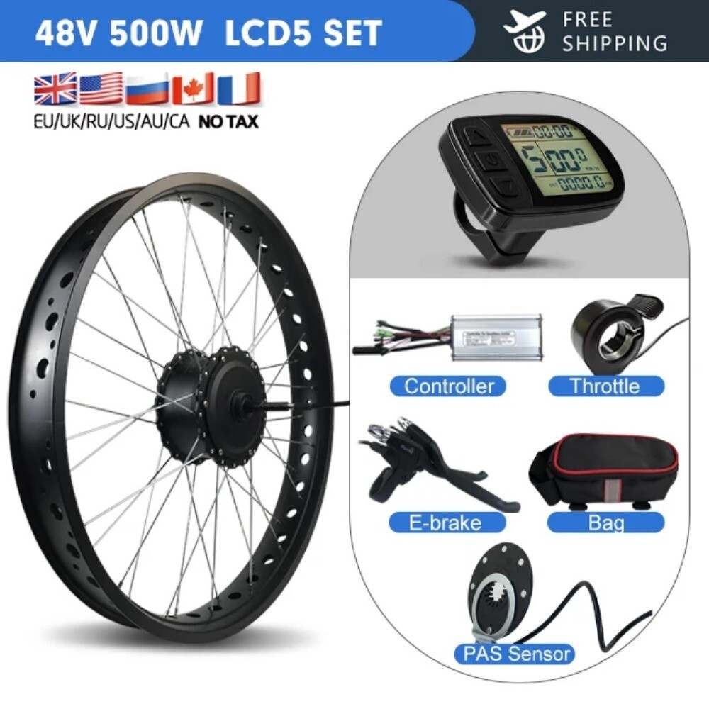 20 26inch Snow Electric Bike 36V48V 500W Rear Rotate 4.0Fat Tire Hub Motor Wheel