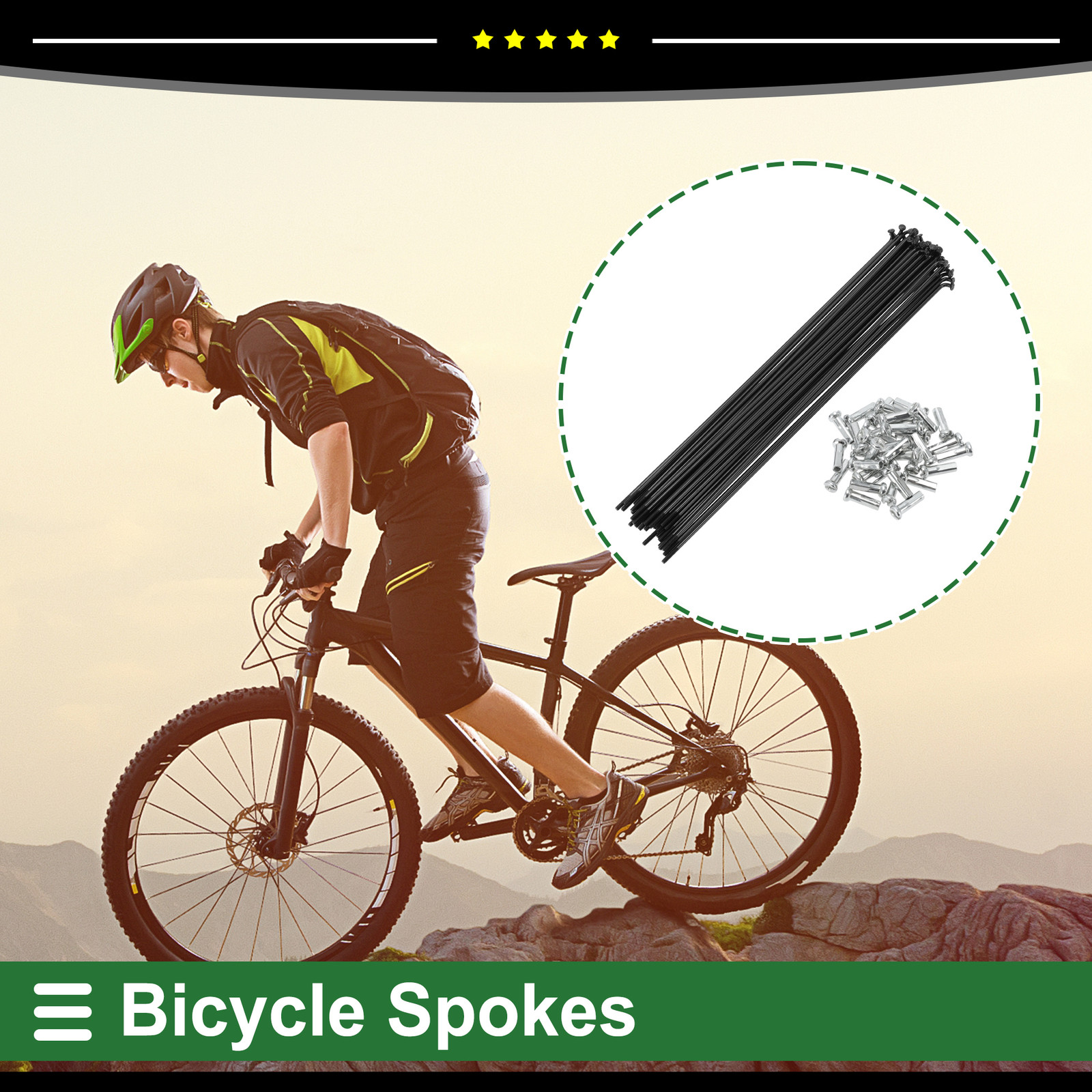Universal Piece of 36 Bicycle Wheel Spokes Nipple 14G 203mm Black Carbon Steel