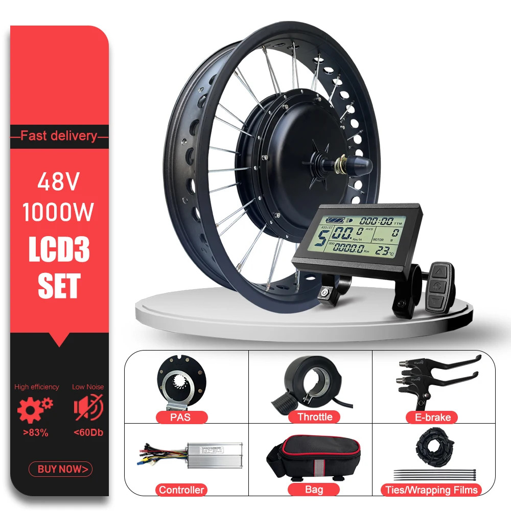 Snow Fat Tire Electric Bike 48V 1000W Front Brushless Hub Motor Wheel 20 24 26in