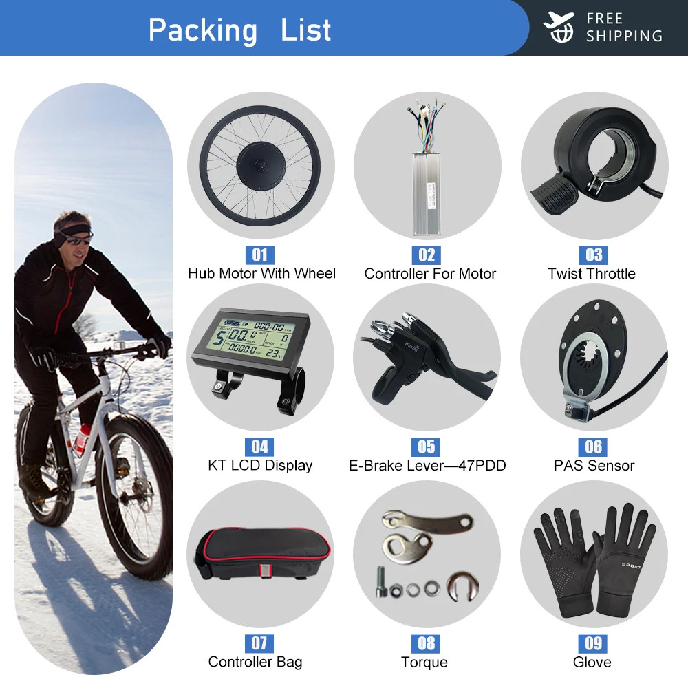 72V 3000W Snow E-bike Conversion Kit for Brushless Rear Rotate Hub Motor Wheel
