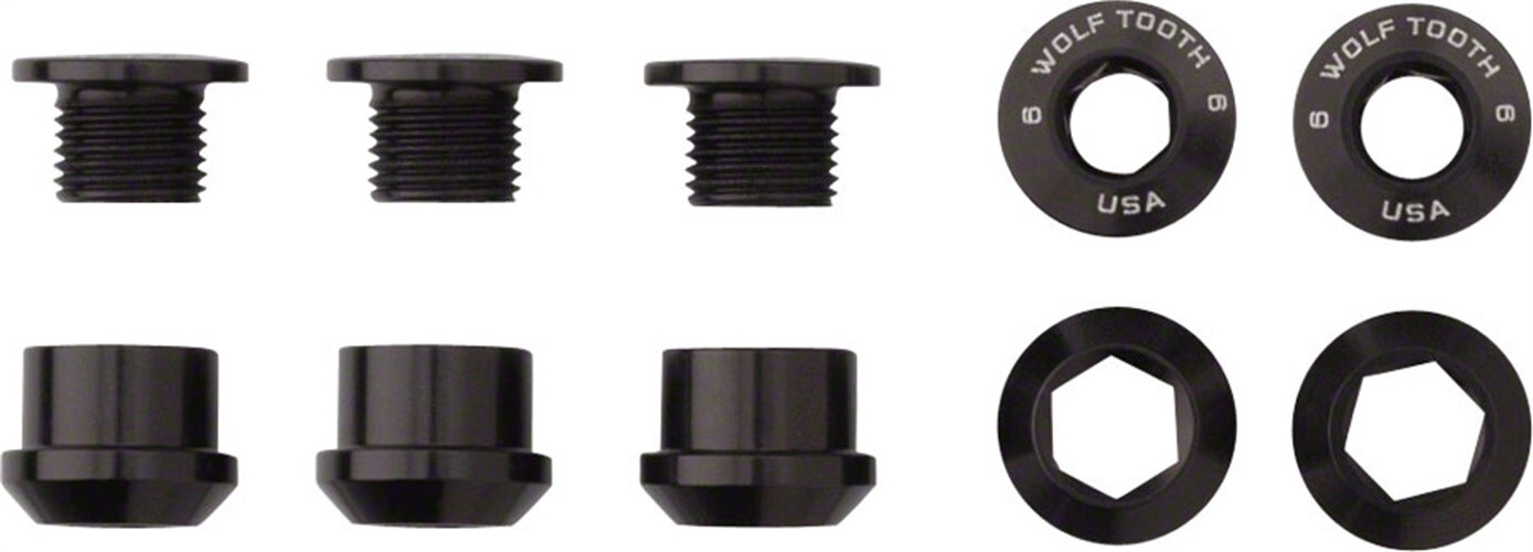 Wolf Tooth 1x Chainring Bolt Set – 6mm, Dual Hex Fittings, Set/5, Black