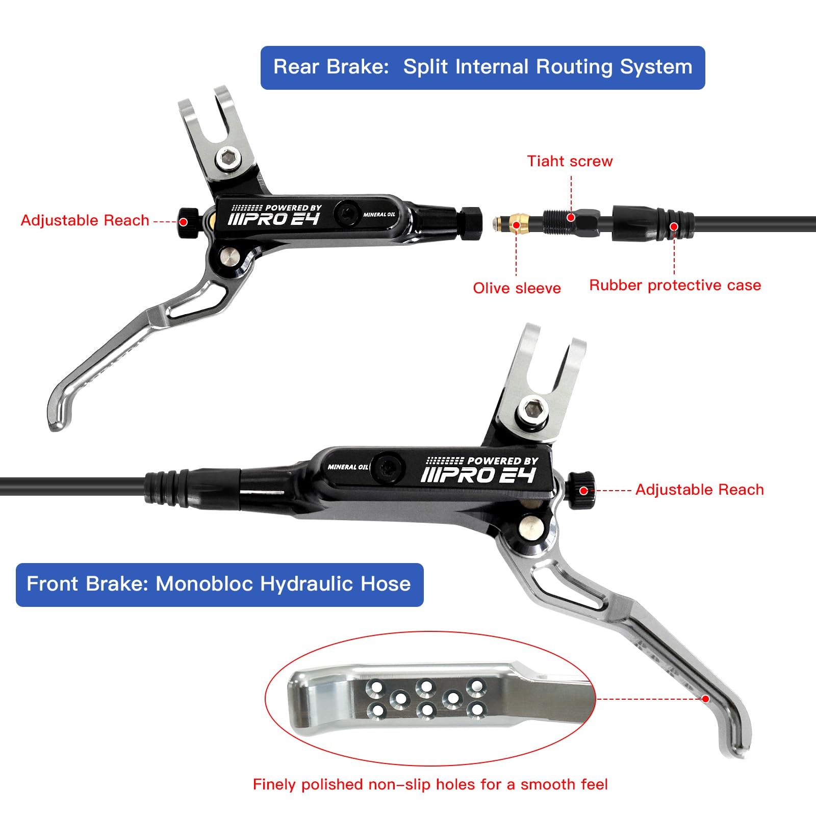IIIPRO E4 MTB Hydraulic Disc Brake Set, 4-Piston Hydraulic Brake Kit with Cer…